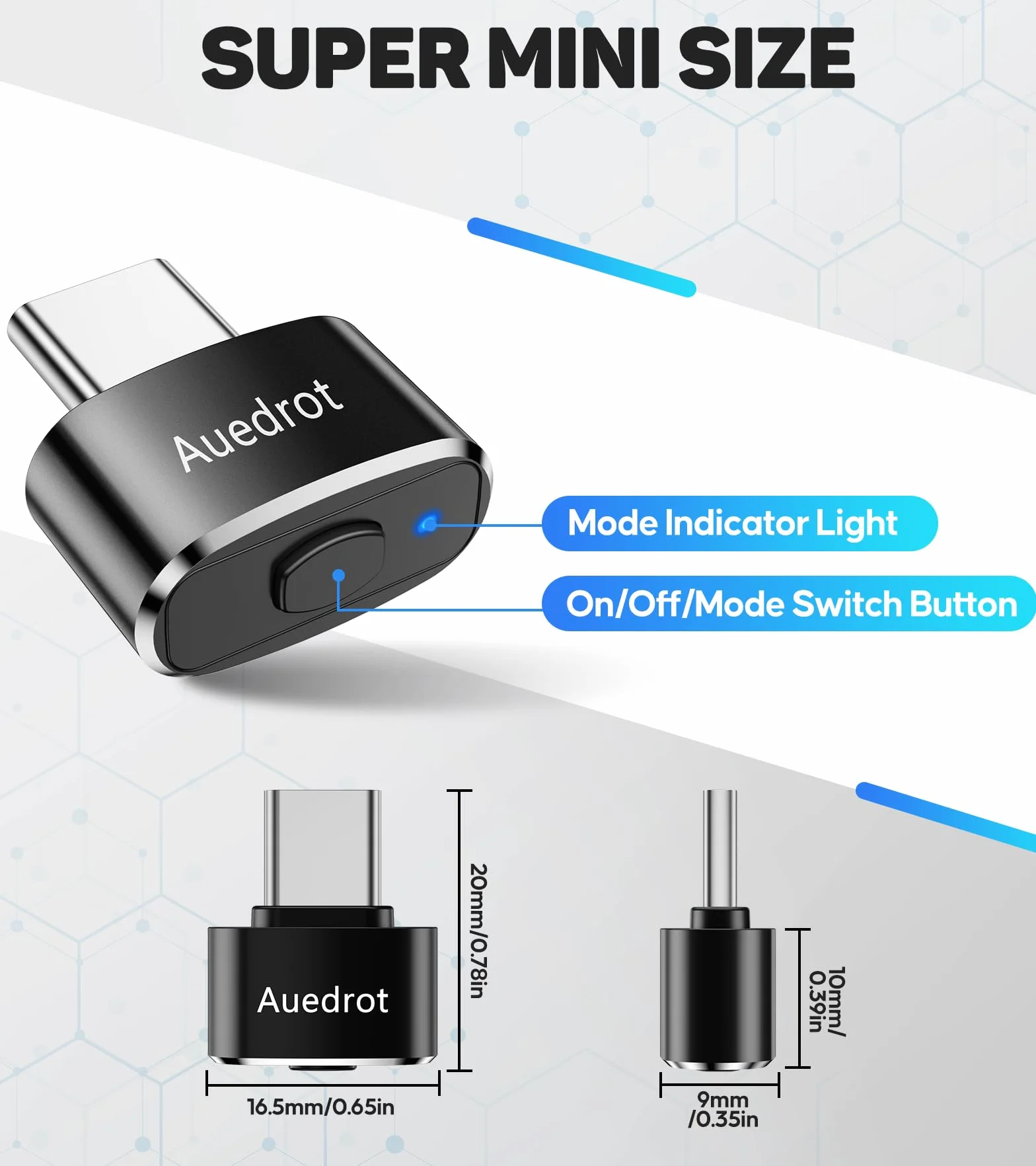 AUEDROT Symulator myszy USB-C niewykrywalny symulator myszy typu C z przyciskiem przełącznika, automatyczny Wiggler z 2 trybami Jiggle, Plug & Play, utrzymuje komputer / laptop w stanie przebudzenia