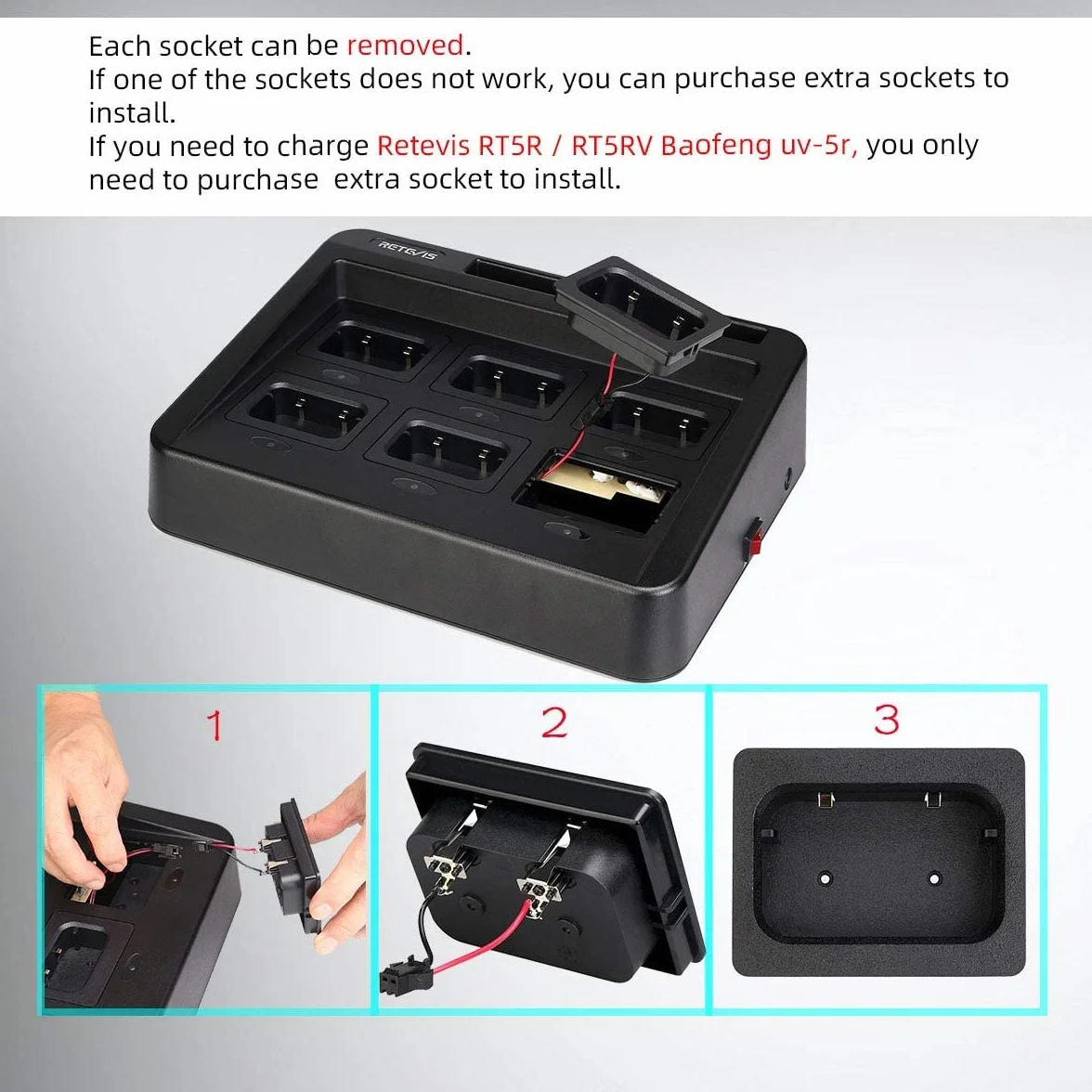 Retevis RT29 Ailunce Hd1 Walkie Talkie Six-Way Charger, Praktyczna łAdowarka Kompatybilna Z Radiotelefonem Ailunce HD1/HD2 Retevis RT29 RT29S RT29D (1 Szt.)