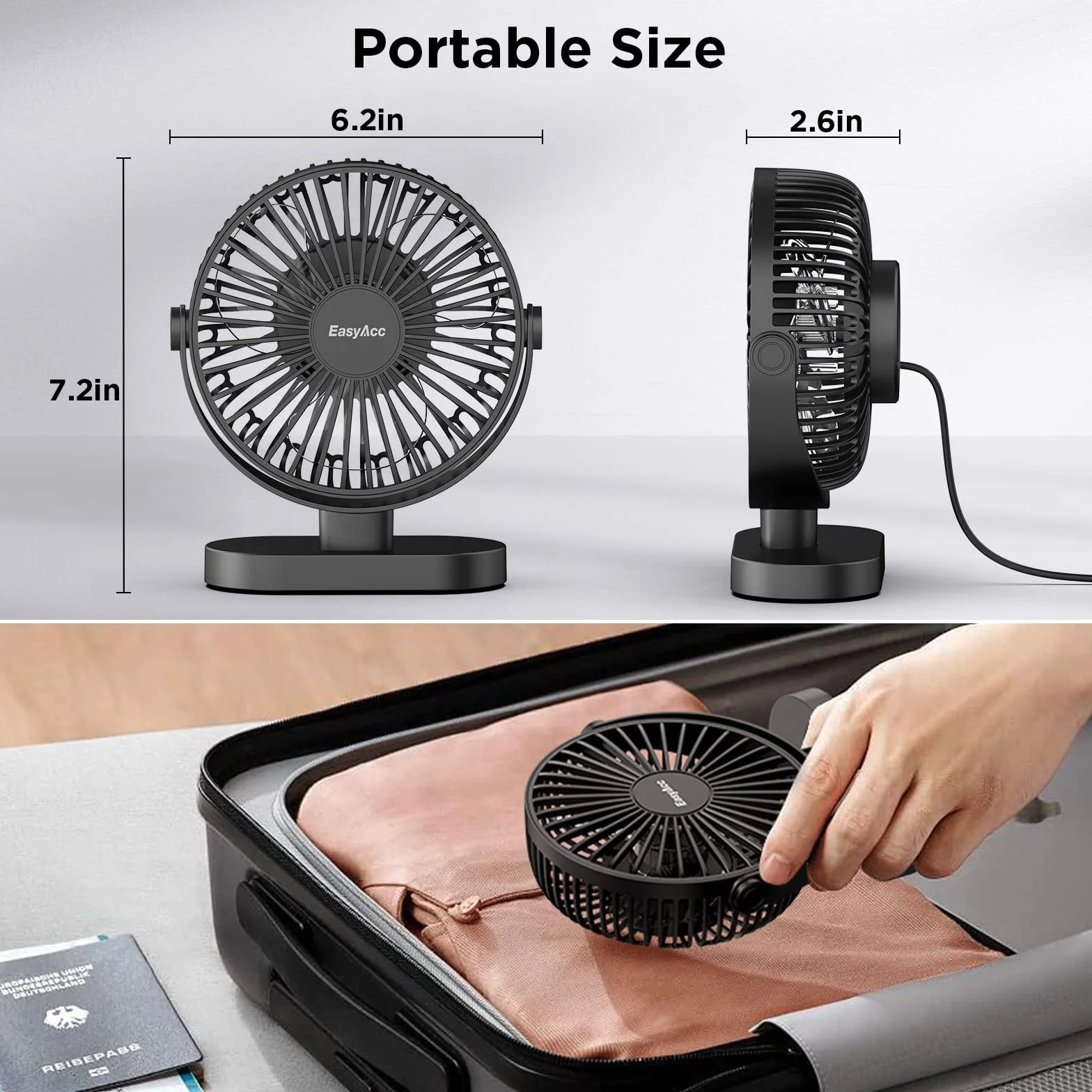 EasyAcc Mini wentylator stołowy USB przenośny wentylator biurkowy do biura, 4 prędkości, do biura, podróży, w Wielkiej Brytanii