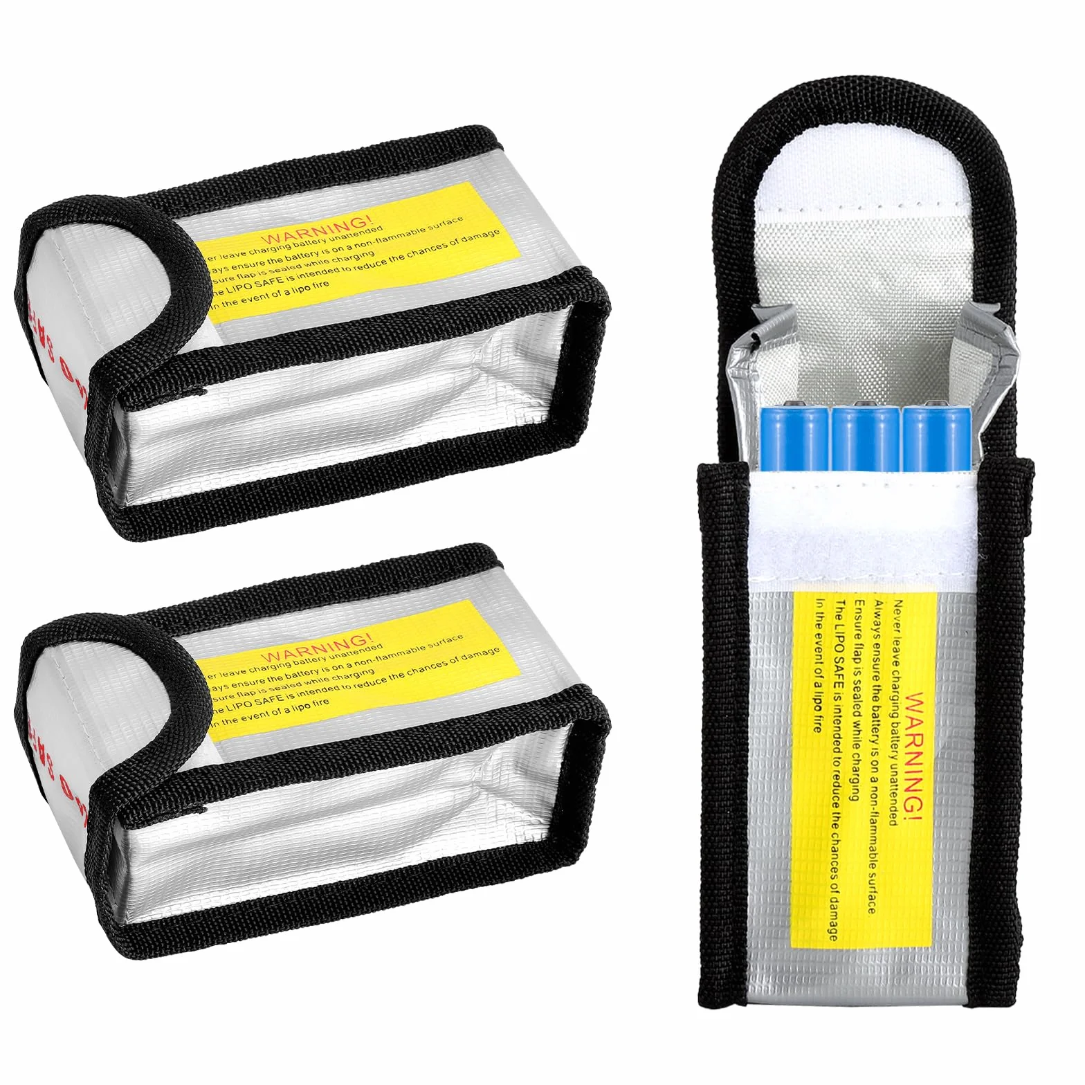 Lipo Safe Bag 3 sztuki – ognioodporna torba na baterie litowe, kompaktowa torba lipo z bezpiecznym zamknięciem, etui ochronne na baterie do bezpiecznego ładowania, przechowywania i transportu