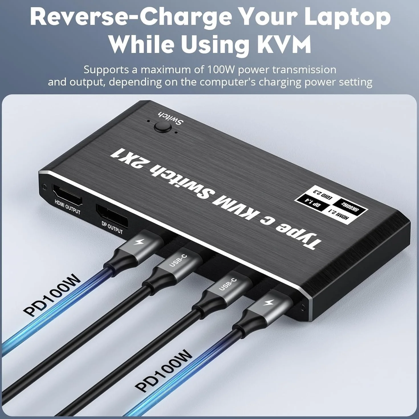 Przełącznik KVM USB-C 2 w 1 z wyjściem 8K przy 60 Hz 4K przy 120 Hz, dla Windows 11/10/8/7/Vista/XP, Mac OS X 10.9, kompatybilny z Thunderbolt 3 i Thunderbolt 4