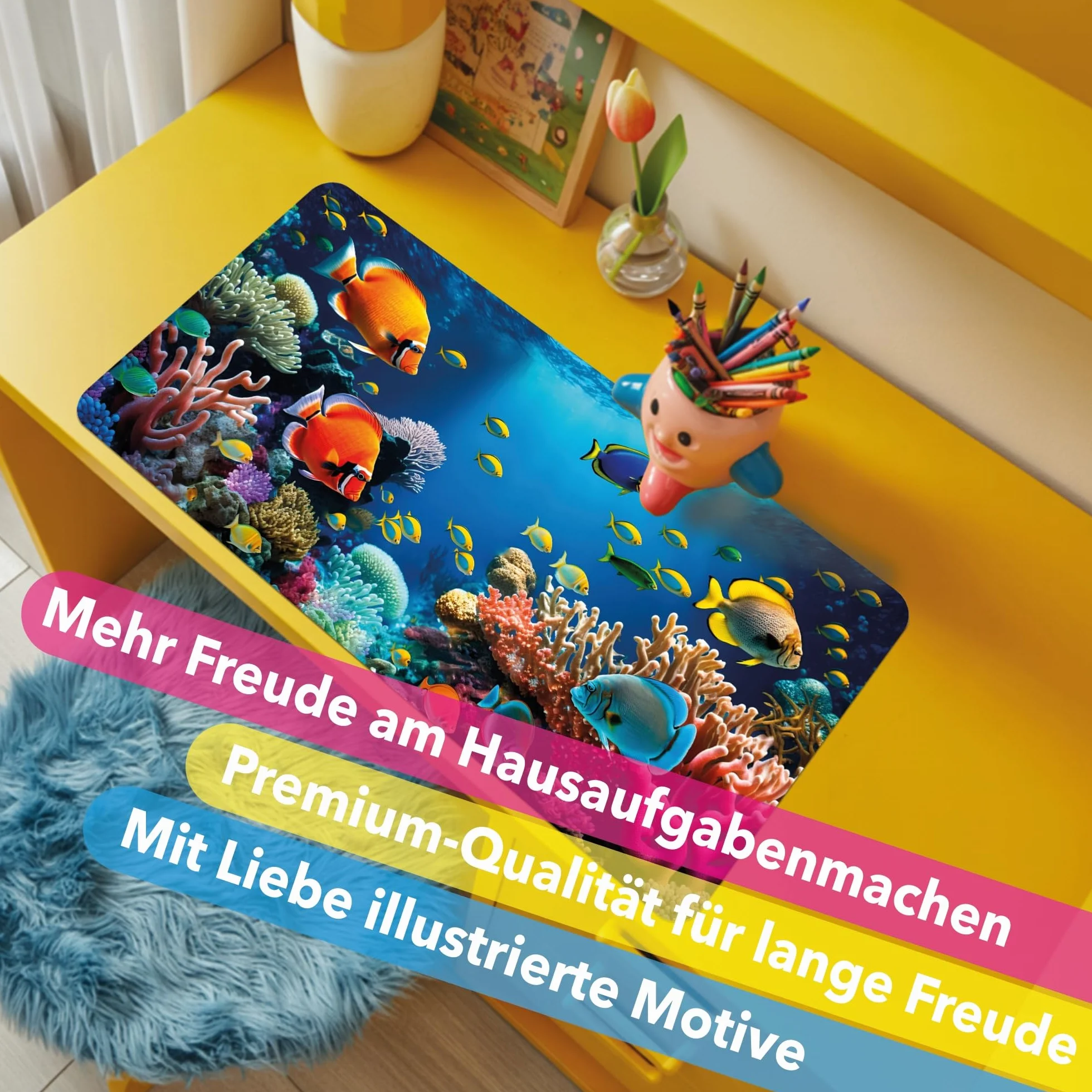 Lineo® Podkładka na Biurko dla Dzieci Wodoodporna Mata Ochronna Podkładka na Biurko Deskpad Mata na Biurko Dziecięce (Akwarium (70x40 cm))