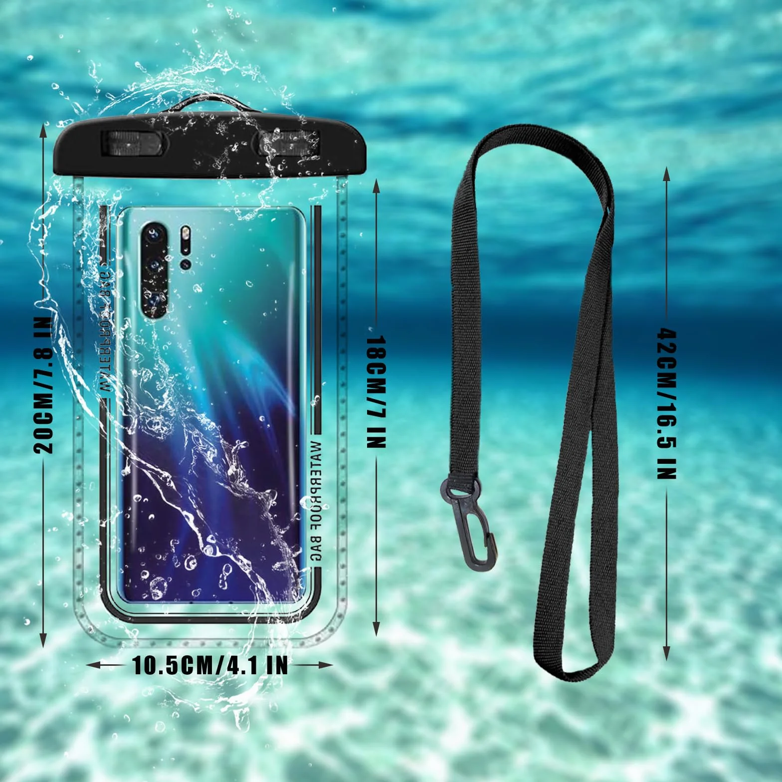 2 szt. wodoszczelnych etui na smartfon, IPX8, wodoodporne etui na telefon komórkowy, uniwersalne wodoodporne etui do iPhone'a 15 14 13 12 11 Pro Max, Huawei P50, P40, P30, Mate20, Mate10