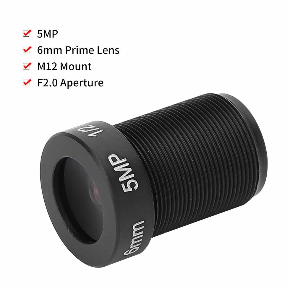 Obiektyw aparatu 5 MP Obiektyw szerokokątny HD do monitoringu 6 mm, stała ogniskowa, proporcje 1/2,5, wsporniki M12