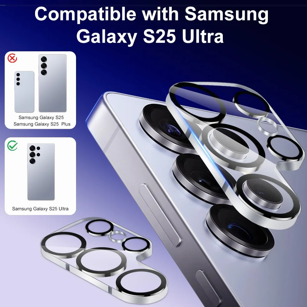 OFFCUP Ochraniacz obiektywu aparatu do Samsung Galaxy S25 Ultra, 3 zestawy ochraniaczy obiektywu, odporne na zarysowania, ultracienkie szkło hartowane 9H i aluminiowa rama, łatwa instalacja (biała)