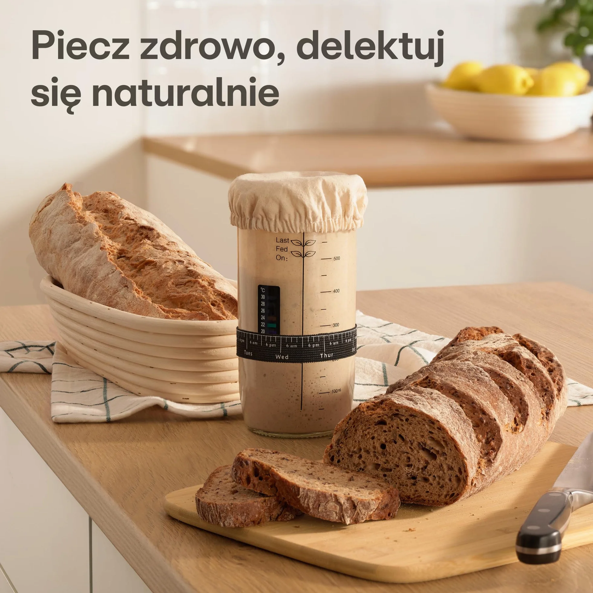 Praknu Zestaw Startowy do Zakwasu ze Szkła (700ml) Kompletny zestaw z przewodnikiem dla początkujących & pieczenie w domu – Idealny na prezent