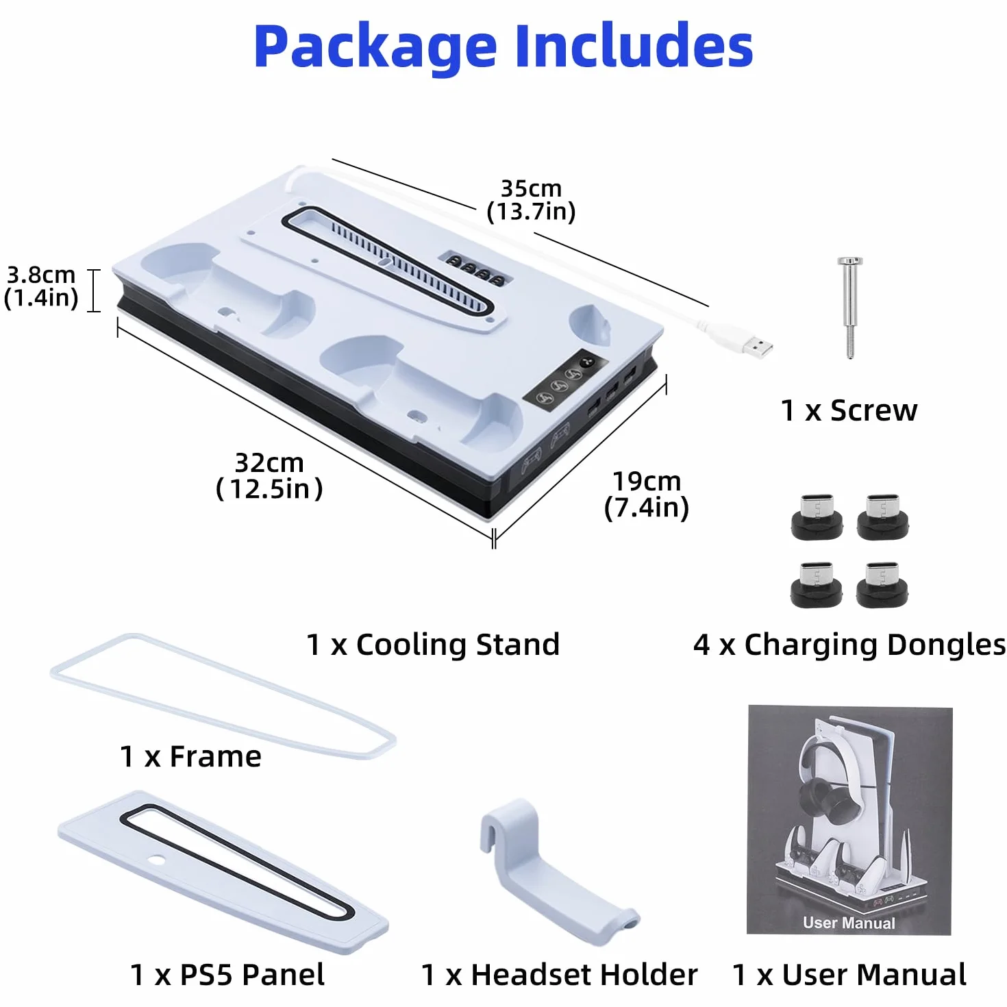 Mcbazel PS5/PS5 Slim/Pro stojak i stacja chłodząca z podwójnym kontrolerem i ladarką do PlayStation 5 Disc/Digital, chłodzący stojak z trzema poziomami wentylatora