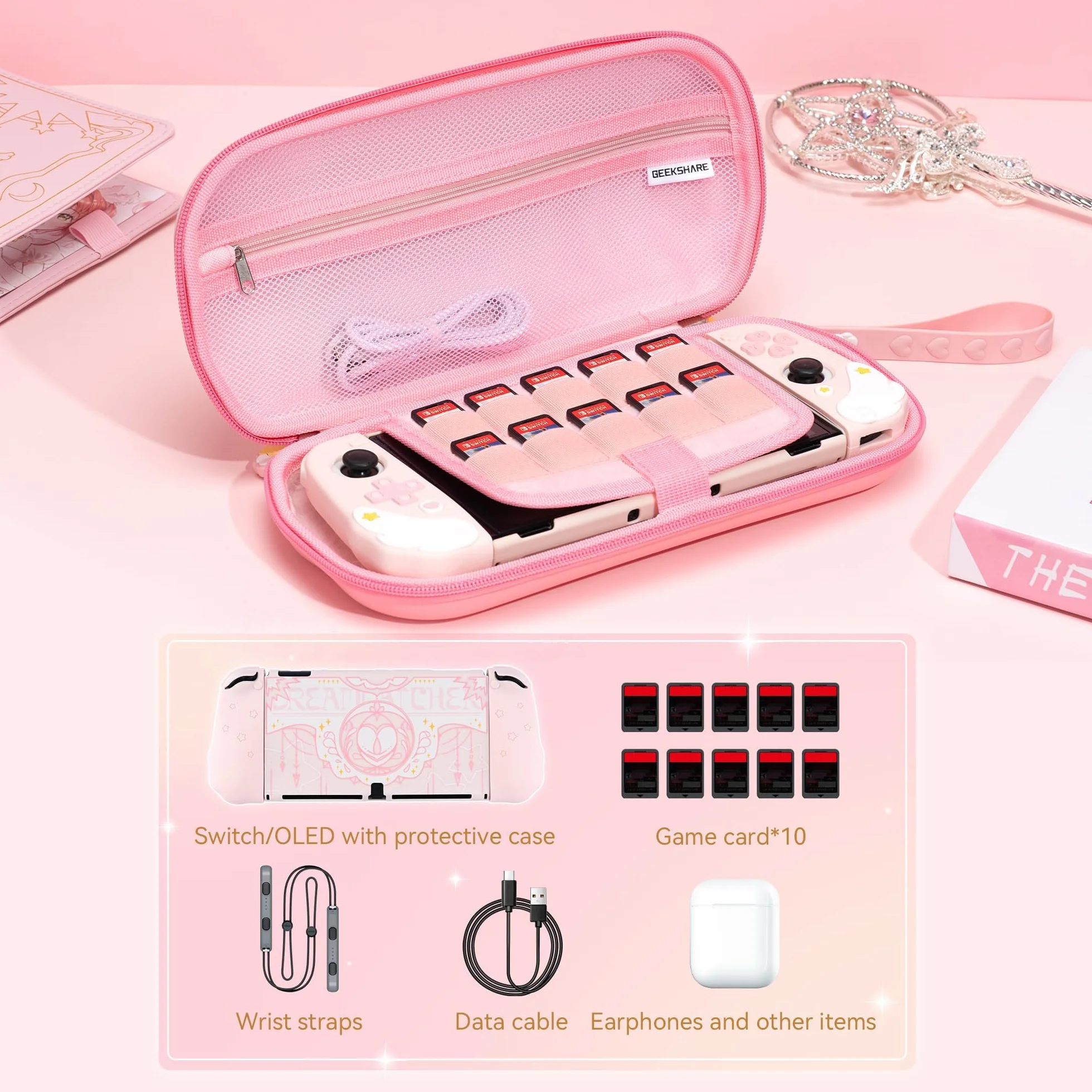 GeekShare Etui ochronne Hard Shell, kompatybilne z Switch/Switch OLED, odporne na upadki, wodoodporne, przenośne etui podróżne do konsol Switch i akcesoriów do gier - Star Wing