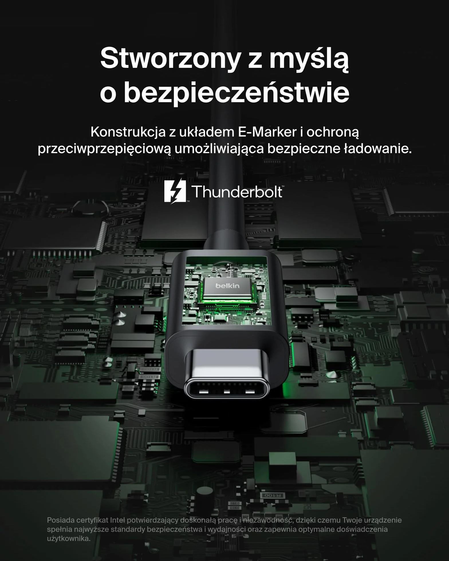 Belkin Kabel USB-C Thunderbolt 5 240 W PD, Bandwidth Boost do 120 Gb/s, 3 razy szybsza transmisja danych, rozdzielczość 4K UHD, 1 m – kabel USB-C do szybkiego ładowania z certyfikatem Intel – czarny