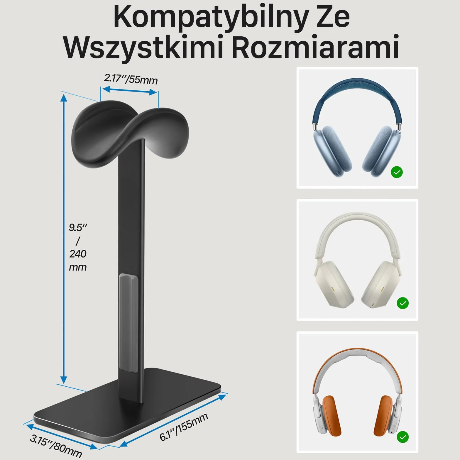 AirPods Max stojak z trybem uśpienia – solidna aluminiowa, antypoślizgowa podstawa, ochrona ABS, powierzchnia dotykowa odporna na zarysowania (czarna)