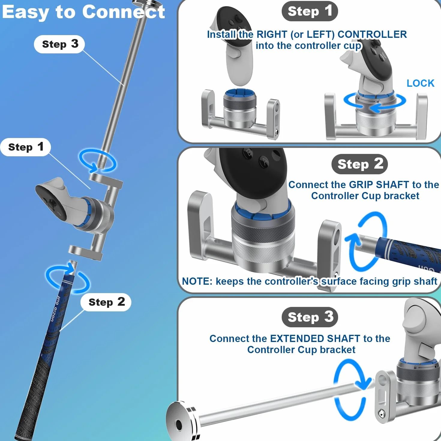 YEZRO Mocowanie kija golfowego 66 cm do Meta Quest 3 – regulowany ważony uchwyt kija golfowego akcesoria kompatybilne z Oculus Quest 3/2 i Pro, realistyczny uchwyt 90 stopni (prawy i lewy) (66 cm)