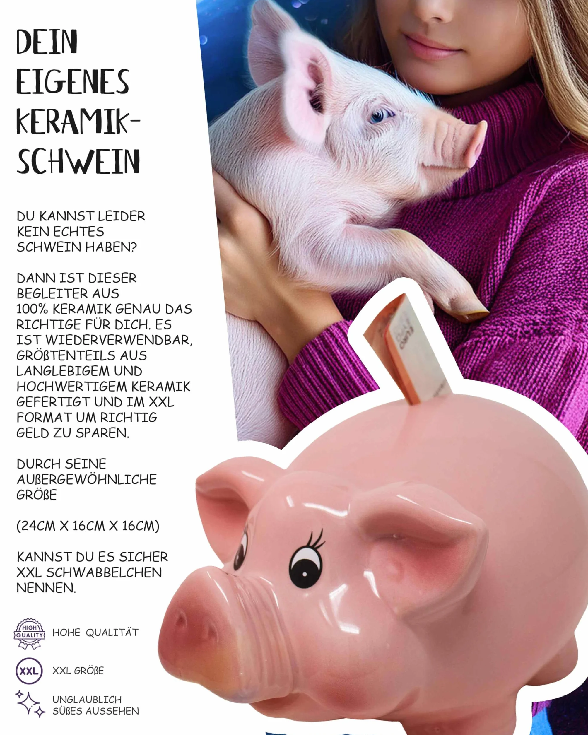 Skarbonka ceramiczna Jumbo XXL 24 x 16,5 cm na monety i banknoty