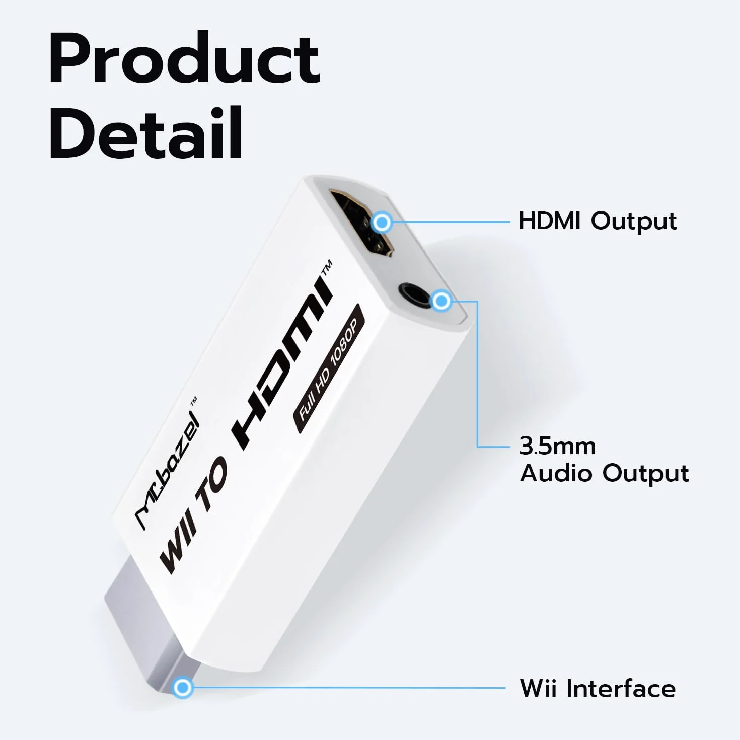 Adapter Wii HDMI, Mcbazel Wii na HDMI, konwerter adapterów wideo Full HD 1080P z audio 3,5 mm