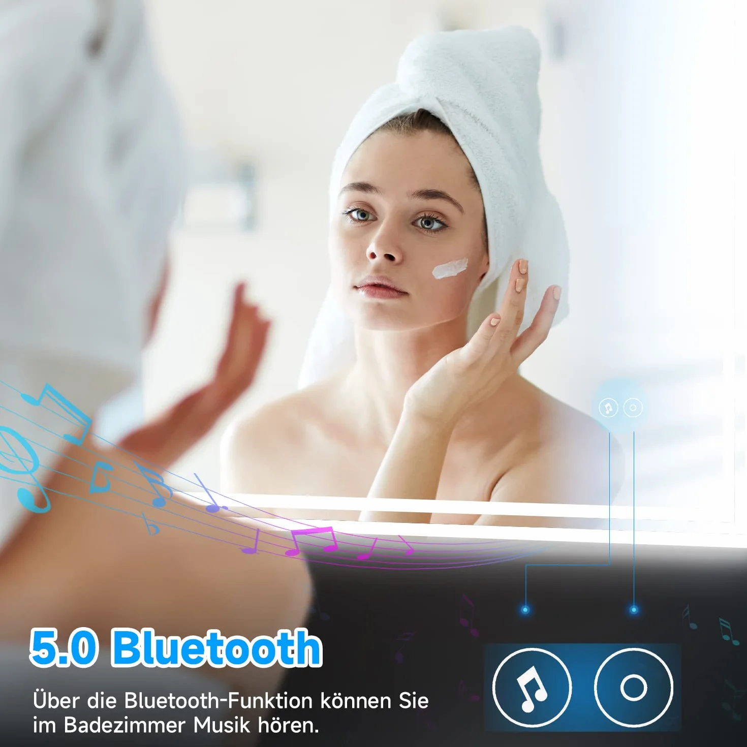 SONNI Lustro łazienkowe z oświetleniem 80x60 cm Bluetooth 5.0 LED bez zaparowania przełącznik dotykowy IP44 6400K