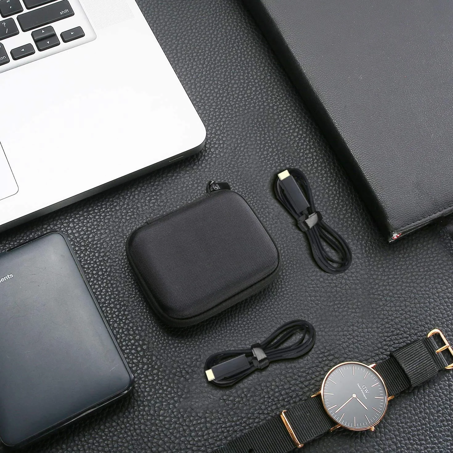 ProCase Samsung T7 Touch przenośna obudowa do dysków SSD i 2 opaski kablowe, twarde EVA odporne na wstrząsy organizer podróżny do T7 500 GB 1 TB 2 TB USB 3.2 Zewnętrzne dyski SSD - czarny