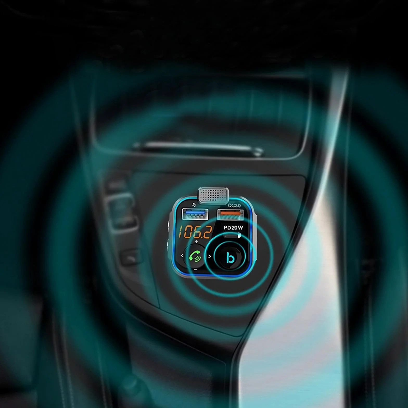 Retoo Transmiter FM Bluetooth 5.0 radio samochodowe, USB typu C QC 3.0, PD 20 W, odbiornik, szybkie ładowanie, z podwójnym ładowaniem USB, zestaw głośnomówiący, ładowarka samochodowa