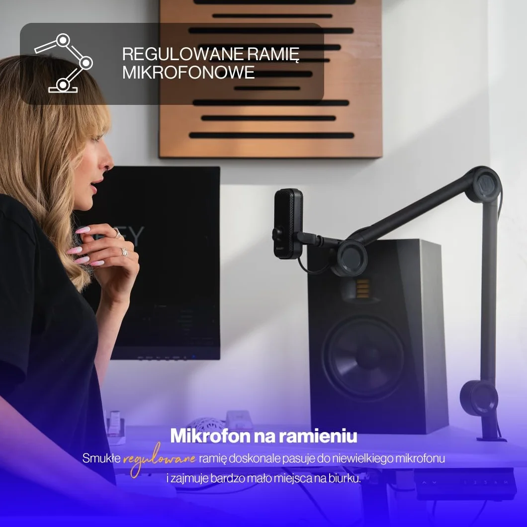 ENDORFY Solum Voice Mikrofon USB C RGB do streamingu i podcastów, kardioidalny, regulowane ramię, monitoring słuchawkowy, GAIN, MUTE, Plug & Play, PC PS5