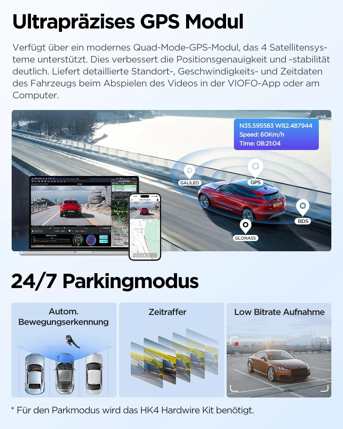 VIOFO A229 Plus 2K + 2K Dual STARVIS 2, HDR przednia tylna kamera samochodowa, sterowanie głosowe i kamera samochodowa Wi-Fi 5 GHz, ultra precyzyjny GPS, super noktowizor 2.0, duży wyświetlacz LCD