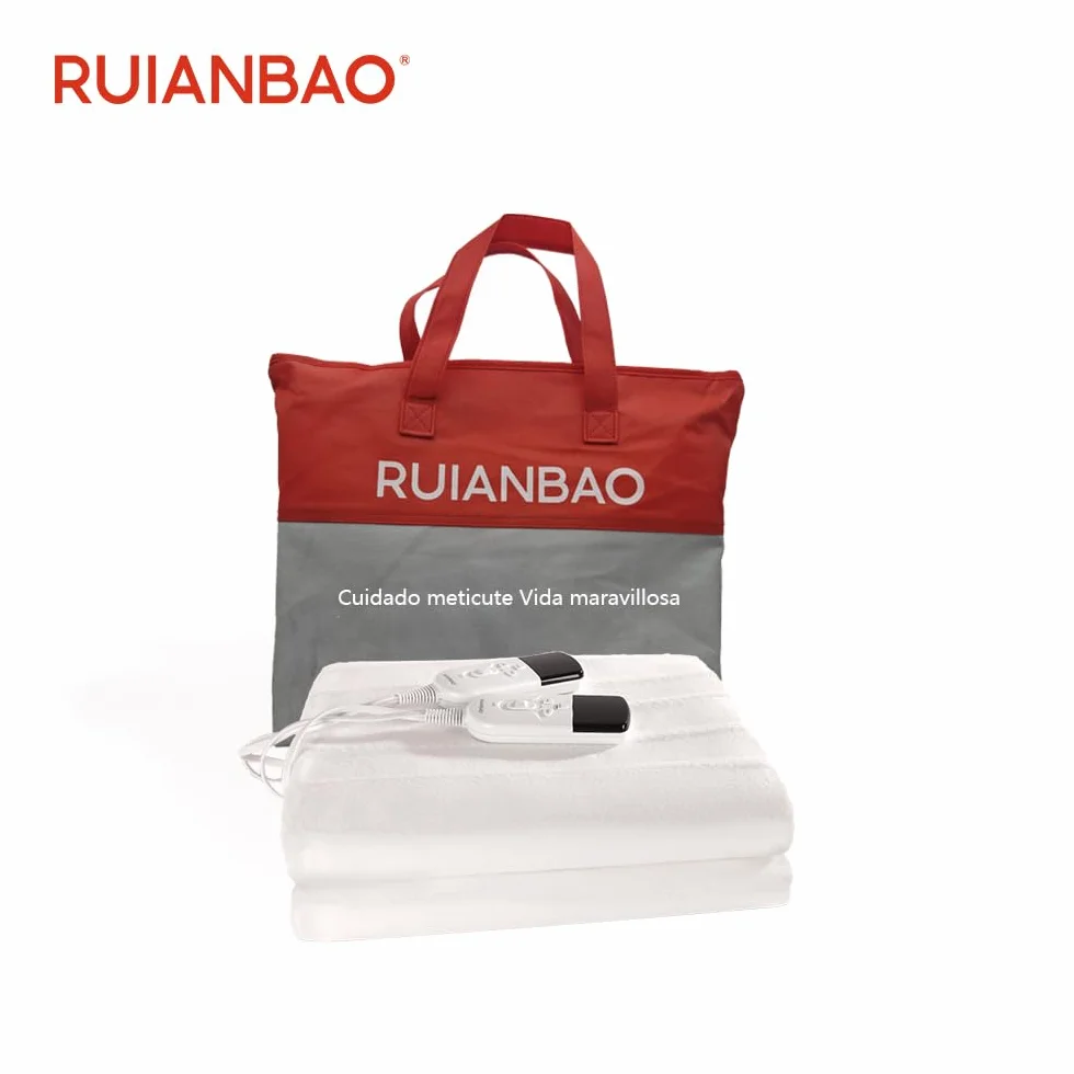RUAINBAO Podwójny koc elektryczny 160x140 cm 3 poziomy ciepła automatyczne wyłączanie poliester biały