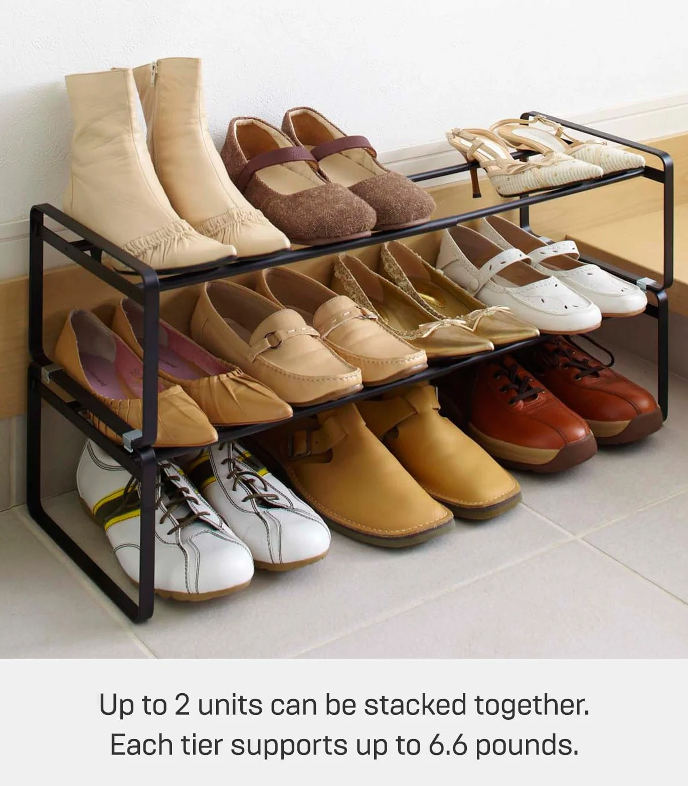 YAMAZAKI Home 7210 rama regulowany stojak na buty czarny