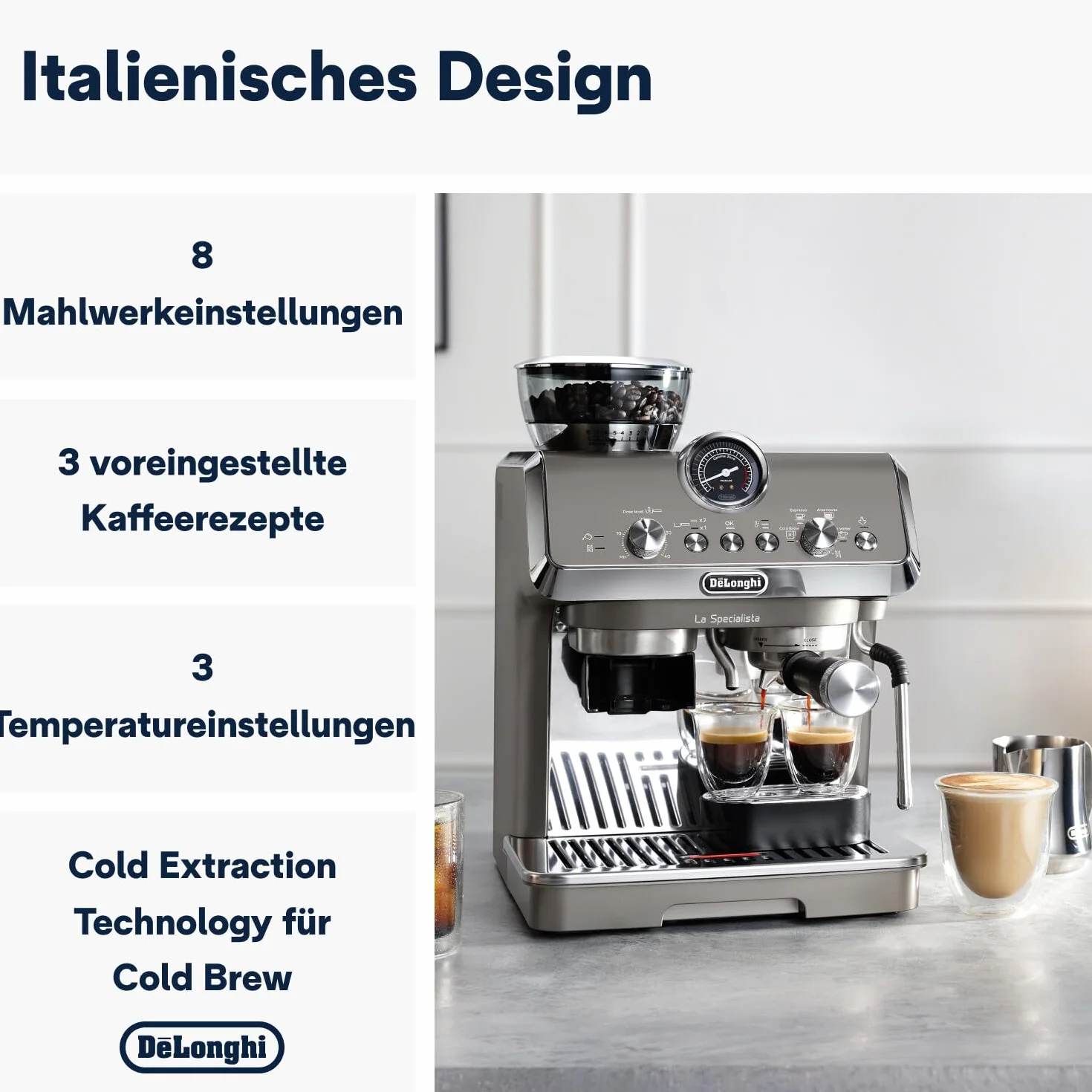 De'Longhi La Specialista Arte Evo EC9255.T ekspres do kawy z młynkiem, funkcja Cold Brew, 8 stopni mielenia, 15 bar, 3 temperatury, dysza do spieniania mleka, tytan w zestawie zestaw baristy