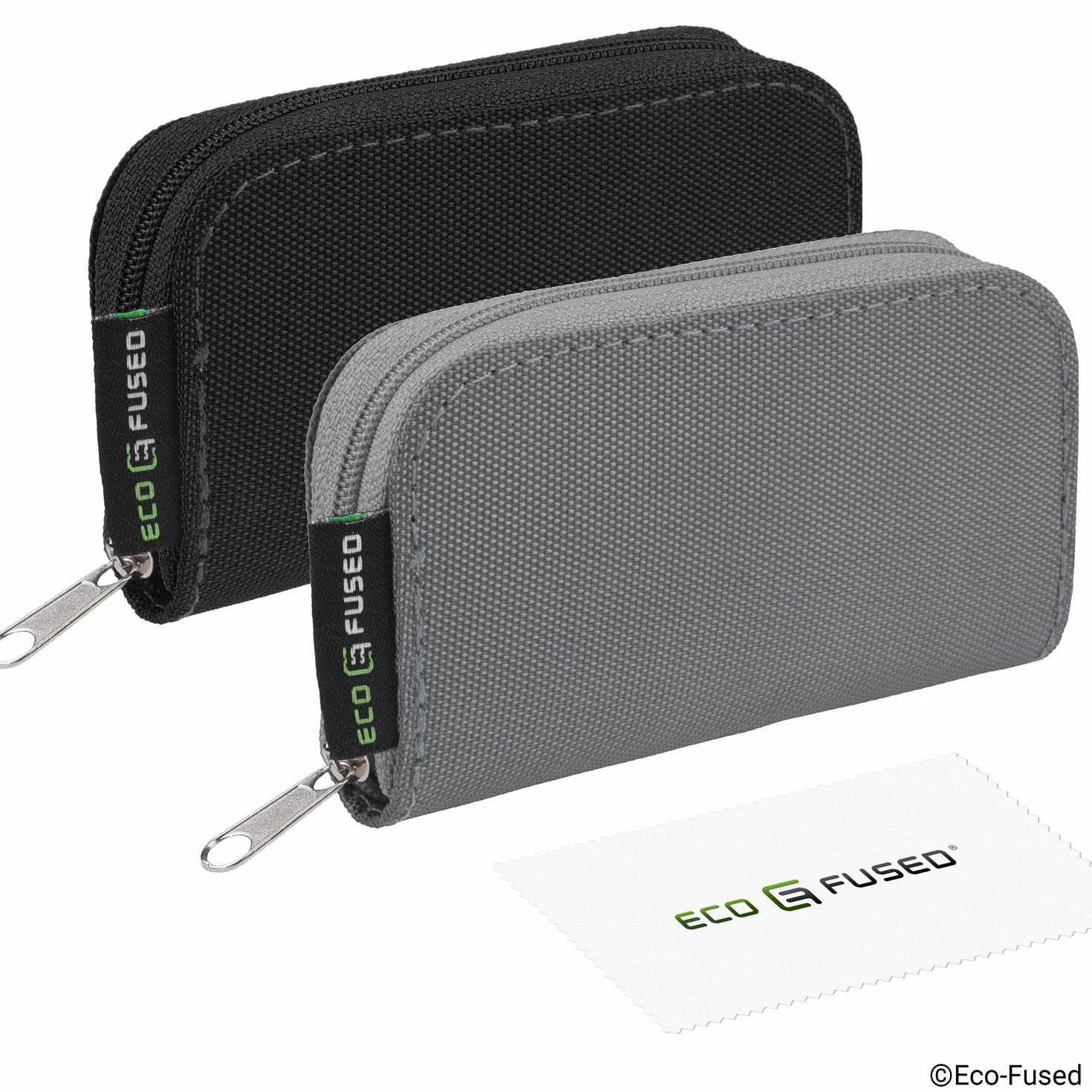 Eco-Fused Etui do przenoszenia kart pamięci - nadaje się do kart SDHC i SD - 8 stron i 22 przegródki - ściereczka do czyszczenia z mikrofibry w zestawie - 2 opakowania - 44 gniazda, szary i czarny