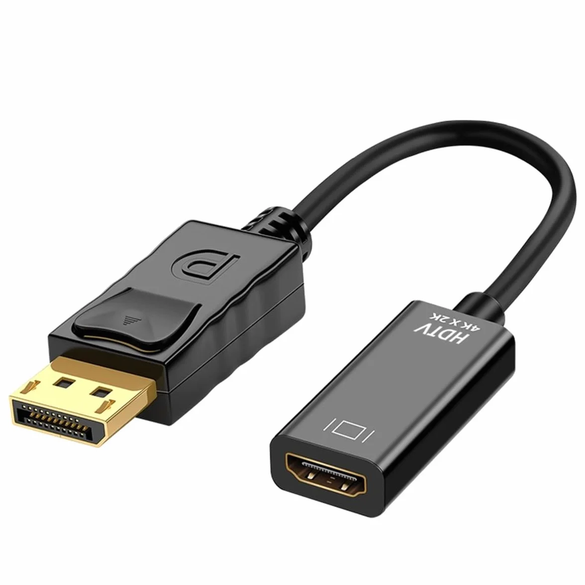Adapter DisplayPort na HDMI 4K, jednokierunkowy PC DP 1.2 męski na ekran HDMI 1.4 żeński konwerter, kompatybilny z komputerem PC, telewizorem, monitorem, projektorem, laptopem i innymi, czarny, 25 cm