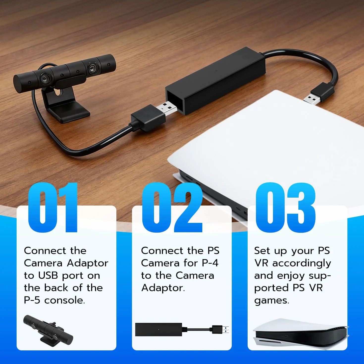 PS5/PS5 SLIM VR Adapter kamery do PSVR, PS4 PS VR Kabel do konwersji kompatybilny z konsolą PS5, PS4 USB 3.0 Kamera do PS5 Konsola VR Akcesoria do gier