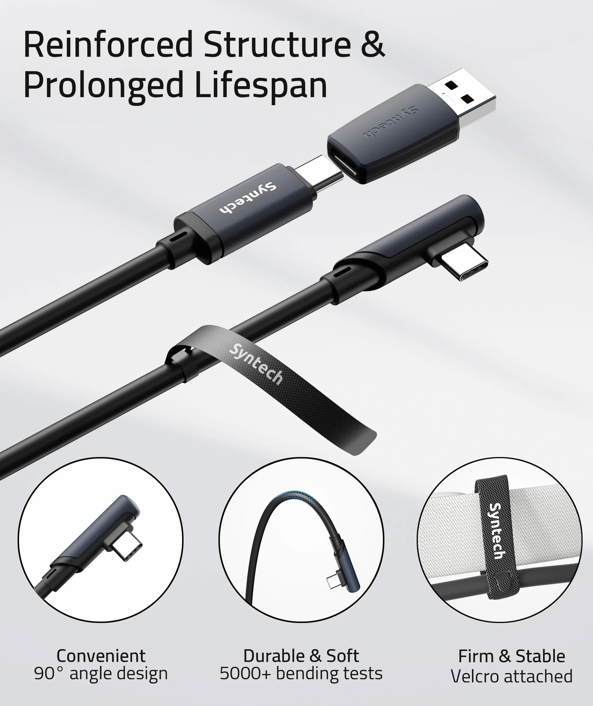 Syntech Kabel łączący kompatybilny z Meta/Oculus Quest 3S/Quest 3/Quest2/Pro/Pico 4/Ultra oraz PC/SteamVR, 5 metrów, ulepszony kabel z adapterem USB 3.0, szybki przewód do przesyłania danych do kasku