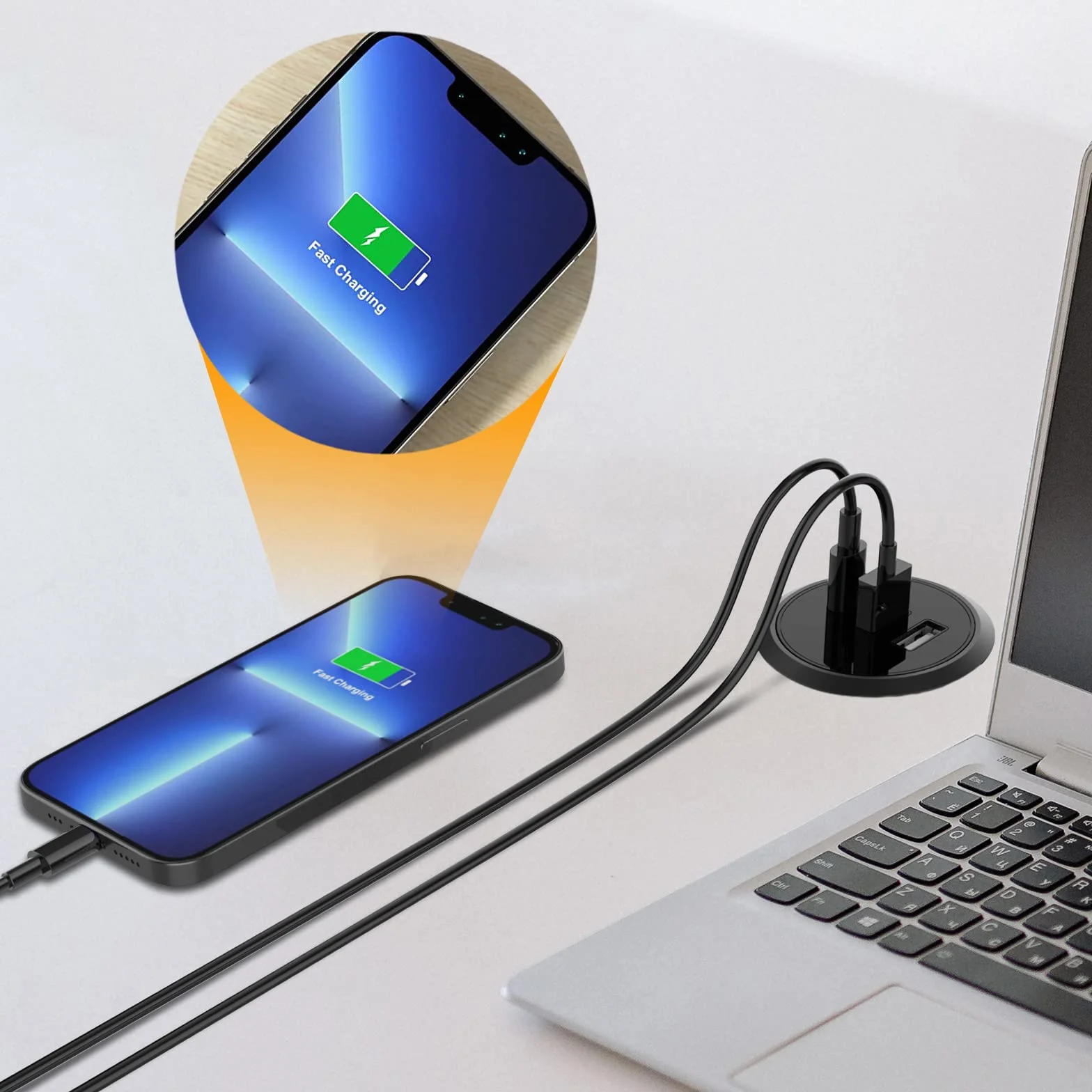 Hianjoo 45 W 3-portowe gniazdo USB do zabudowy, stacja ładująca USB do wielu urządzeń (2 x USB + 1 x typ C), ładowarka USB z wieloma portami, koncentrator USB, akcesoria biurkowe