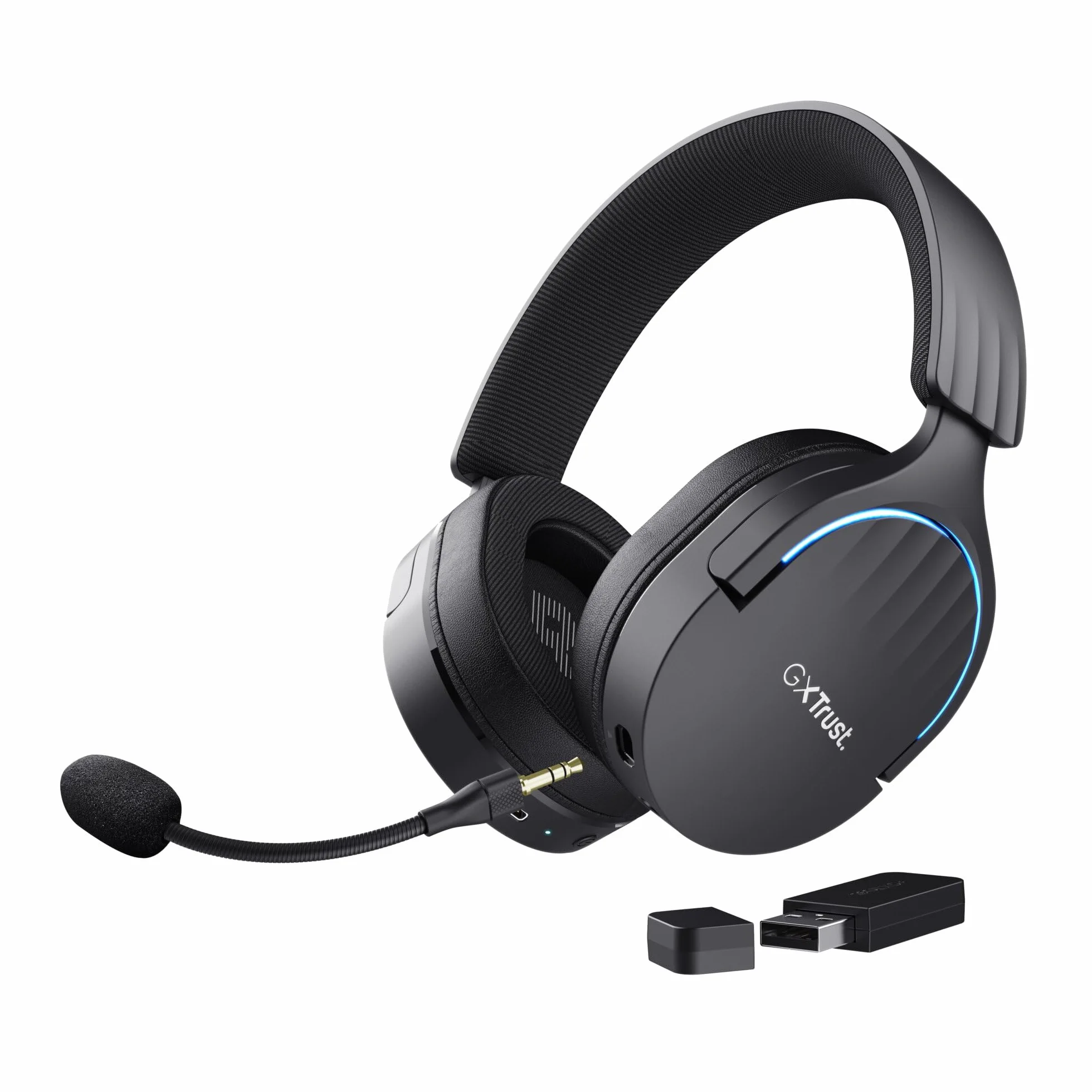 GXTrust 491 Fayzo zestaw słuchawkowy gamingowy Bluetooth 2,4 GHz dźwięk przestrzenny 7.1 czas pracy baterii 22 h bezprzewodowy headset RGB wokółuszny czarny