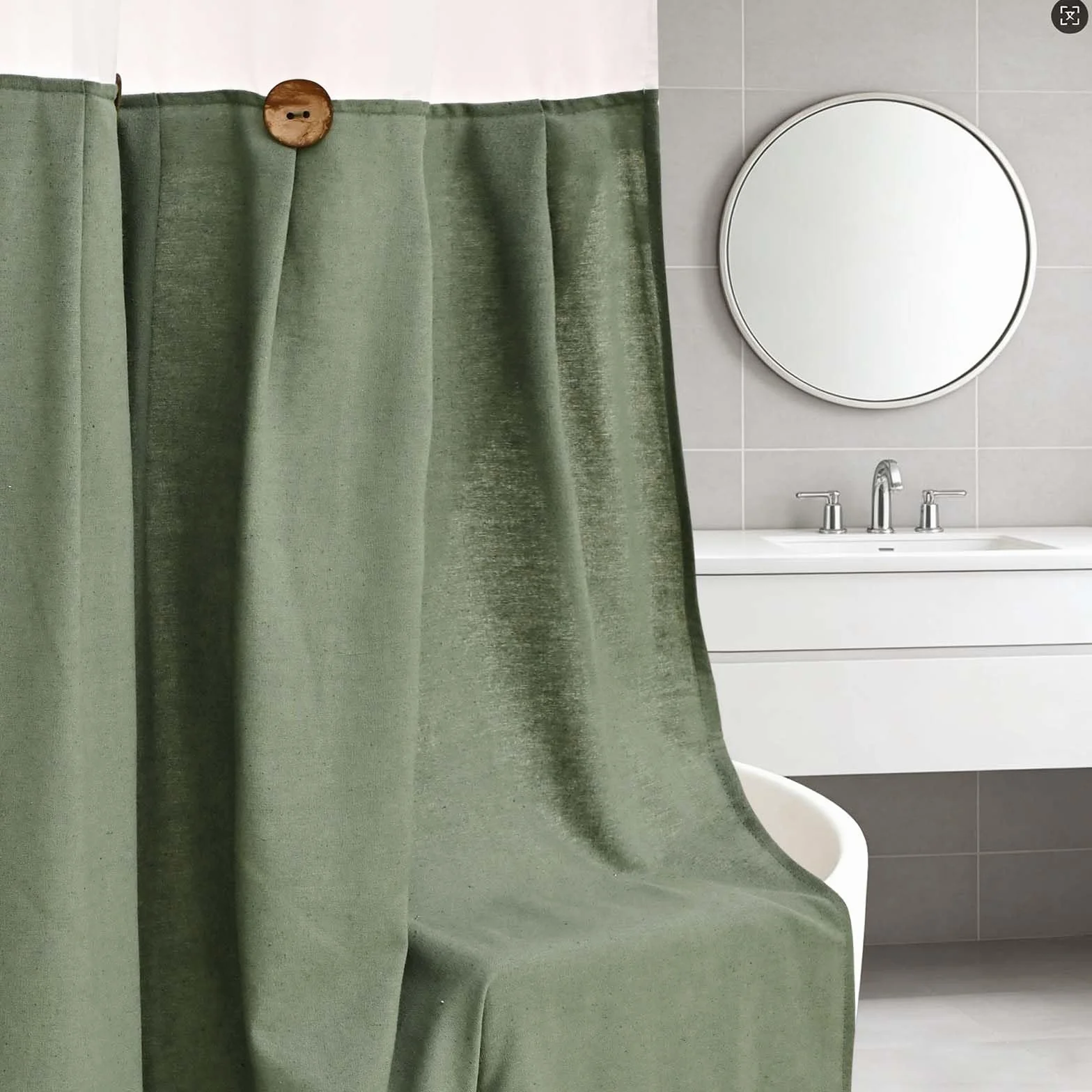 Alishomtll Zasłona prysznicowa 180 x 205 cm, zielona, ochrona przed pleśnią, tekstylna zasłona łazienkowa, nadaje się do prania, dwuwarstwowa zasłona prysznicowa z podszewką na zatrzask i