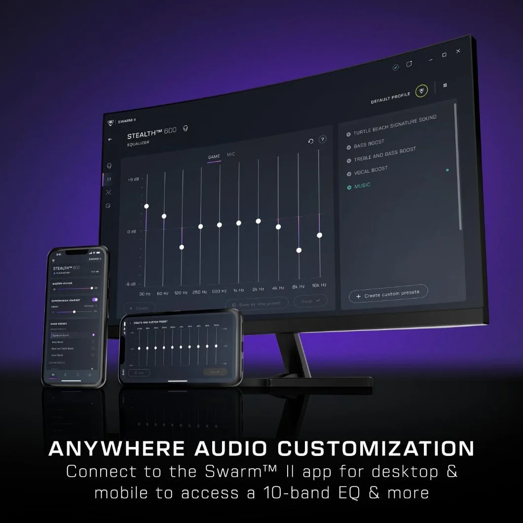 Turtle Beach Stealth 600 Czarny PlayStation Bezprzewodowe Słuchawki Gamingowe w/ 80hr Bateria, Przetworniki 50mm & Bluetooth na PS5, PS4, Nintendo Switch, PC and Mobile