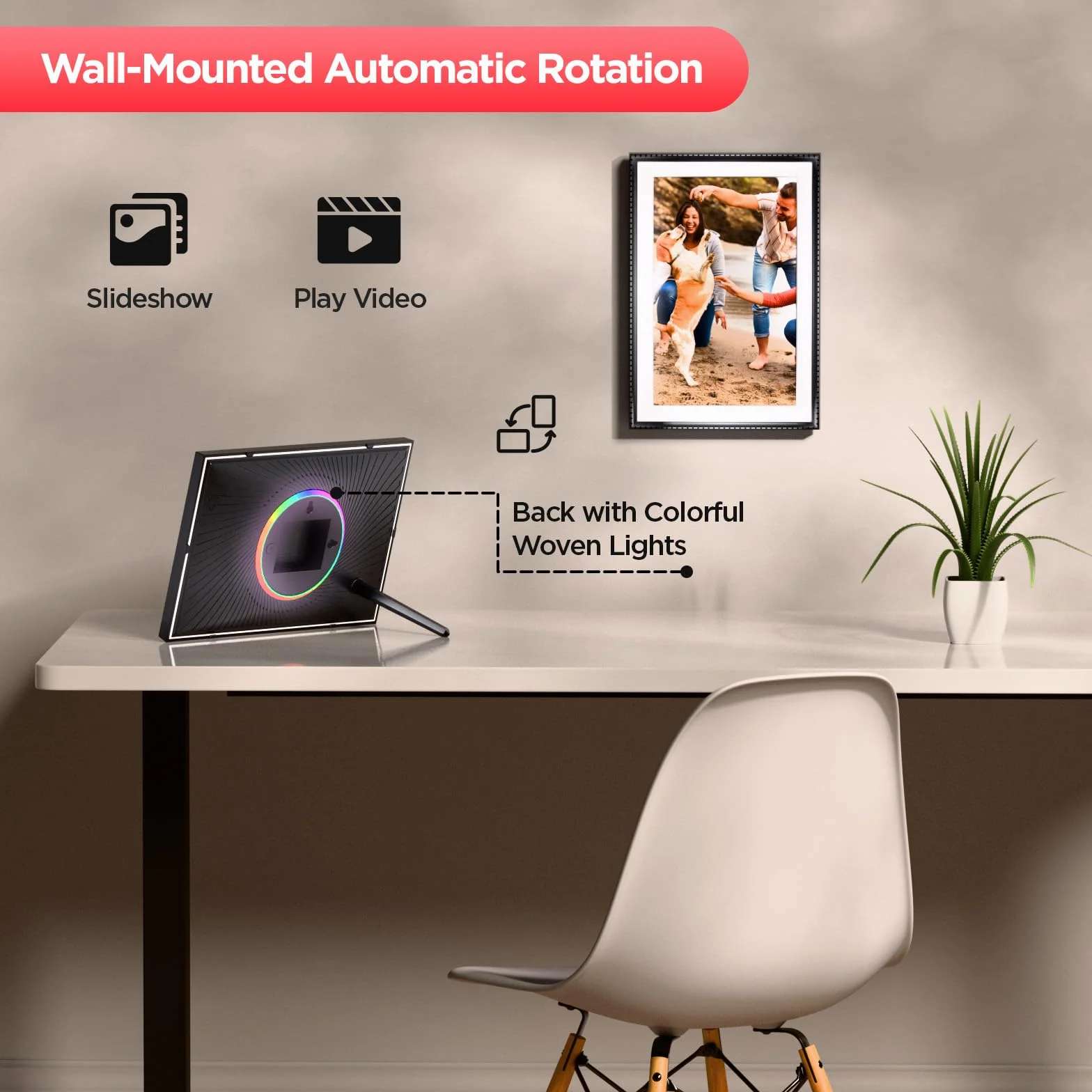 Cyfrowa ramka na zdjęcia 10,1", WiFi, ekran dotykowy IPS 1280 x 800, pamięć 32 GB, automatyczne obracanie, montaż na ścianie, łatwa konfiguracja zdjęć i filmów natychmiast za pomocą aplikacji