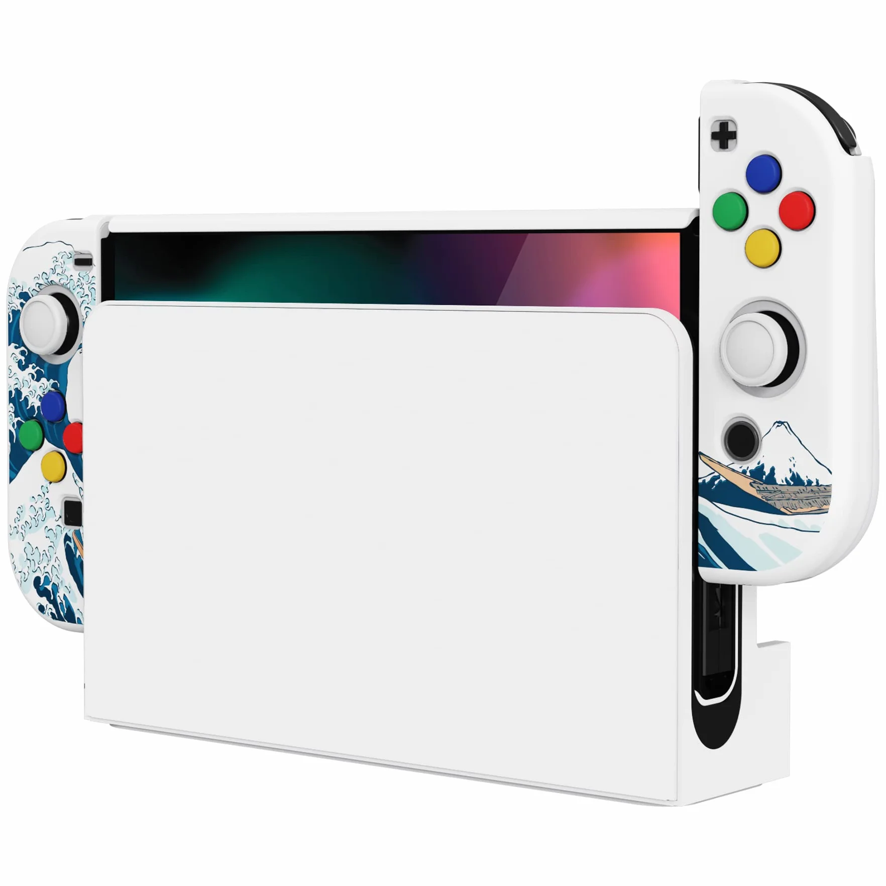 PlayVital Etui Ochronny do Nintendo Switch OLED Case Hard Shell,AlterGrips Dokowalna Futerał do Switch OLED,Protective Cover z Kciuka Caps&Caps Przycisków-Wielka Fala Kanagawie