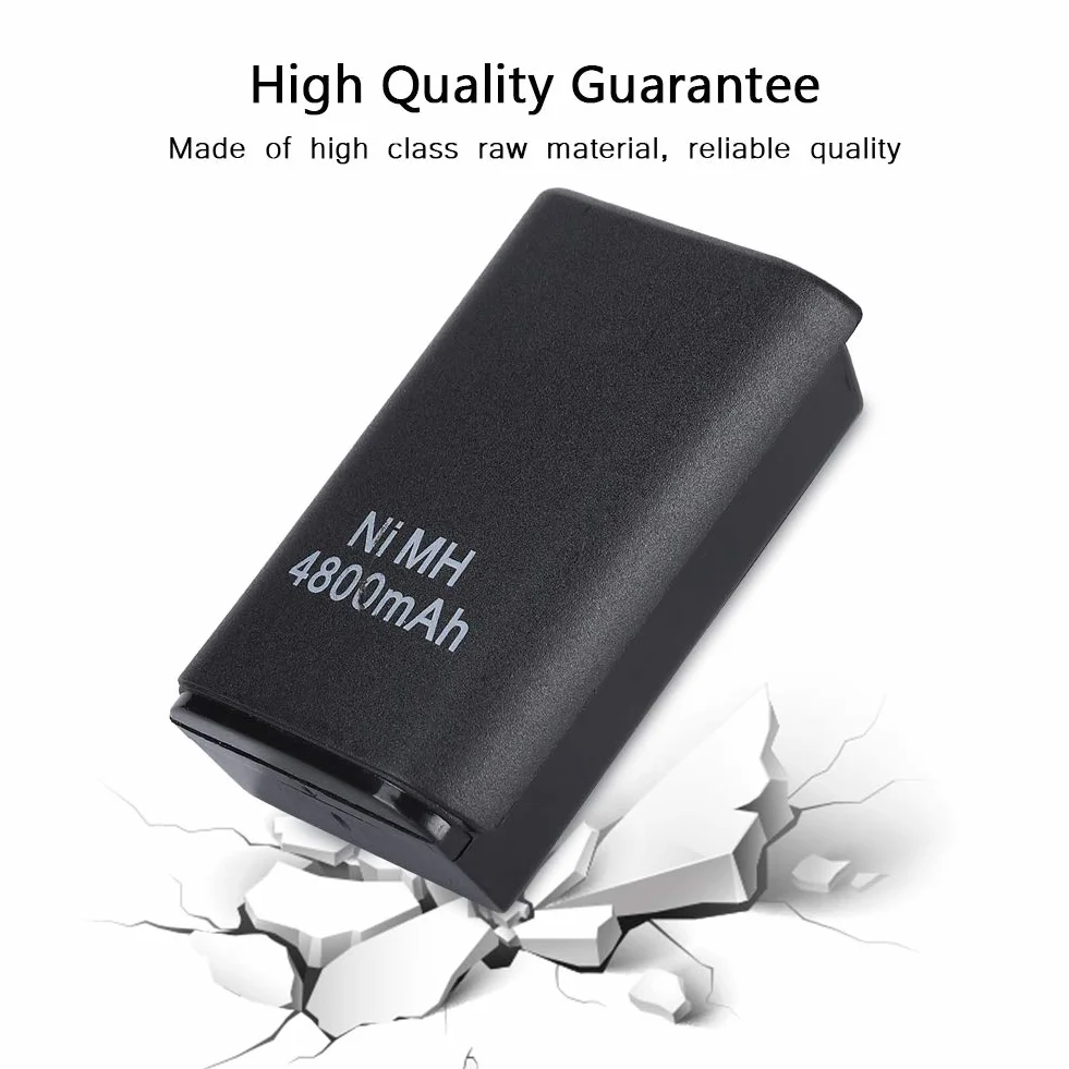 Xbox 360 zestaw akumulatorów do kontrolera, 2 x akumulatory NiMH 4800 mAh ze stacją ładującą, kablem do ładowania USB, 2 obudowy baterii, czarny