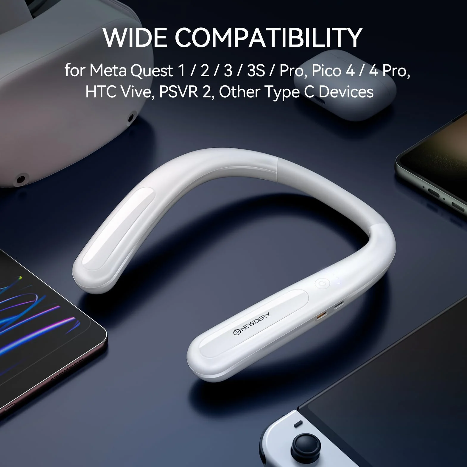 NEWDERY Akumulator do Meta Quest 3, 10 000 mAh Powerbank do zawieszenia na szyi, zapewnia dodatkowe 3-5 godzin czasu gry, szybka ładowarka PD do Oculus Quest 3S/3/2/1/Pro, Pico 4/4 Pro, HTC Vive, PSVR