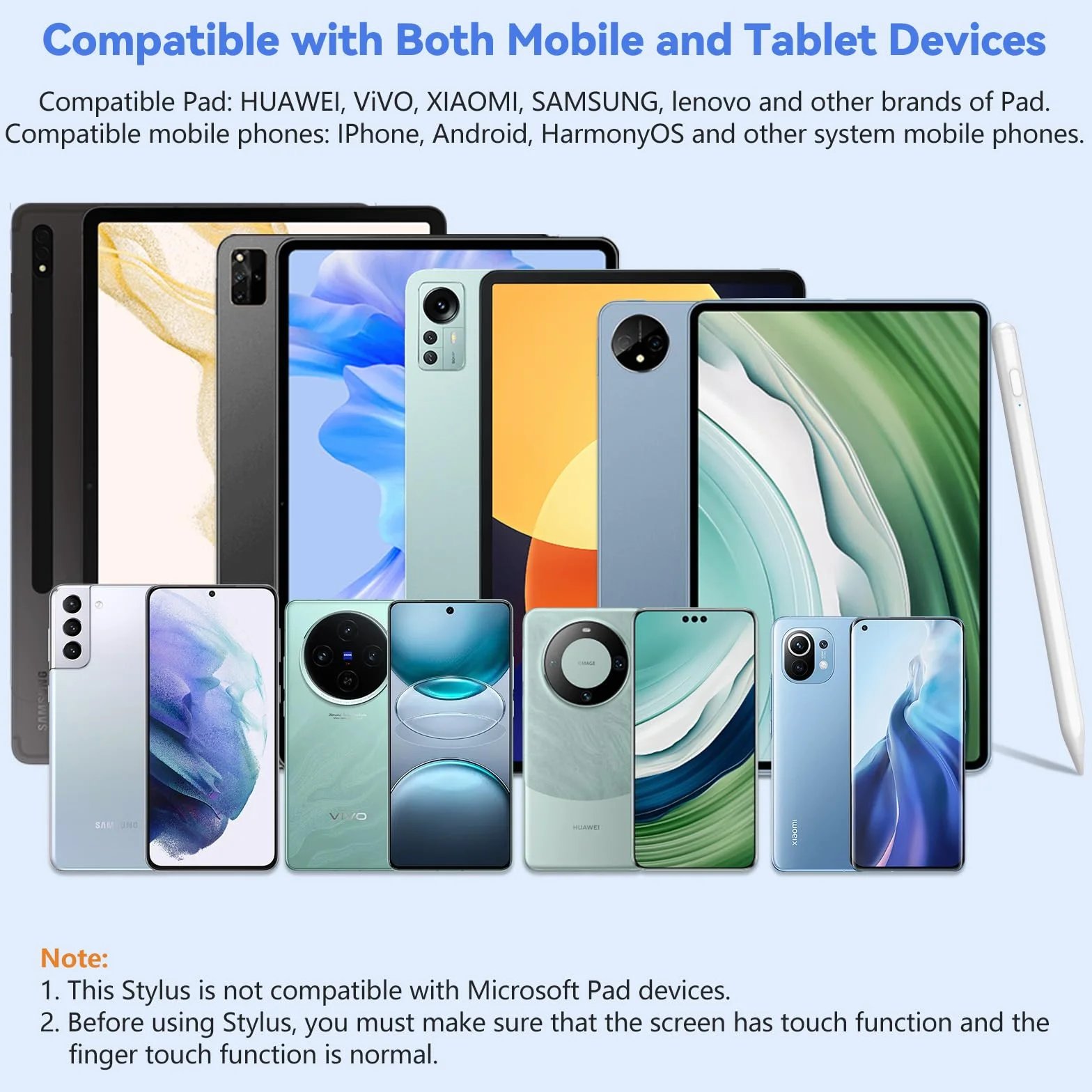 KISSLEAF Uniwersalny rysik do wszystkich tabletów i telefonów z systemem Android, Samsung, Lenovo, Huawei XiaoMi Vivo, z 5 końcówkami, końcówka 1,5 mm, szybkie ładowanie 30 min adsorpcja magnetyczna