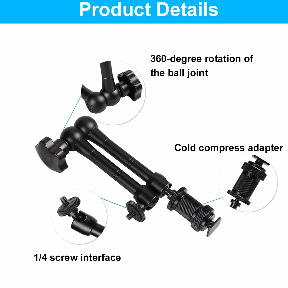 Comioke Przegub Magic Arm z Super Clamp, Magic Arm, ramię przegubowe, uchwyt na kamerę, zacisk z uchwytem na zimne buty 1/4", do monitora, światła LED, mikrofonu (11 cala)