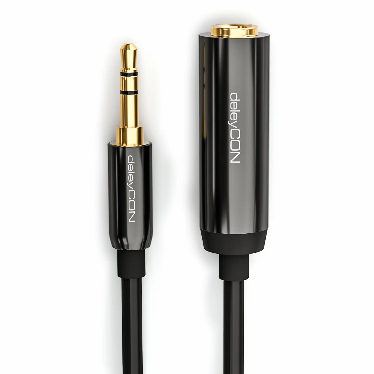 deleyCON 0,2m Kabel Adapter Audio Stereo Jack - Wtyk 3,5 mm na Gniazdo 6,3 mm - Pozłacane Styki, Wewnętrzny Przewodnik z Miedzi OFC, Metalowa Obudowa - Czarny