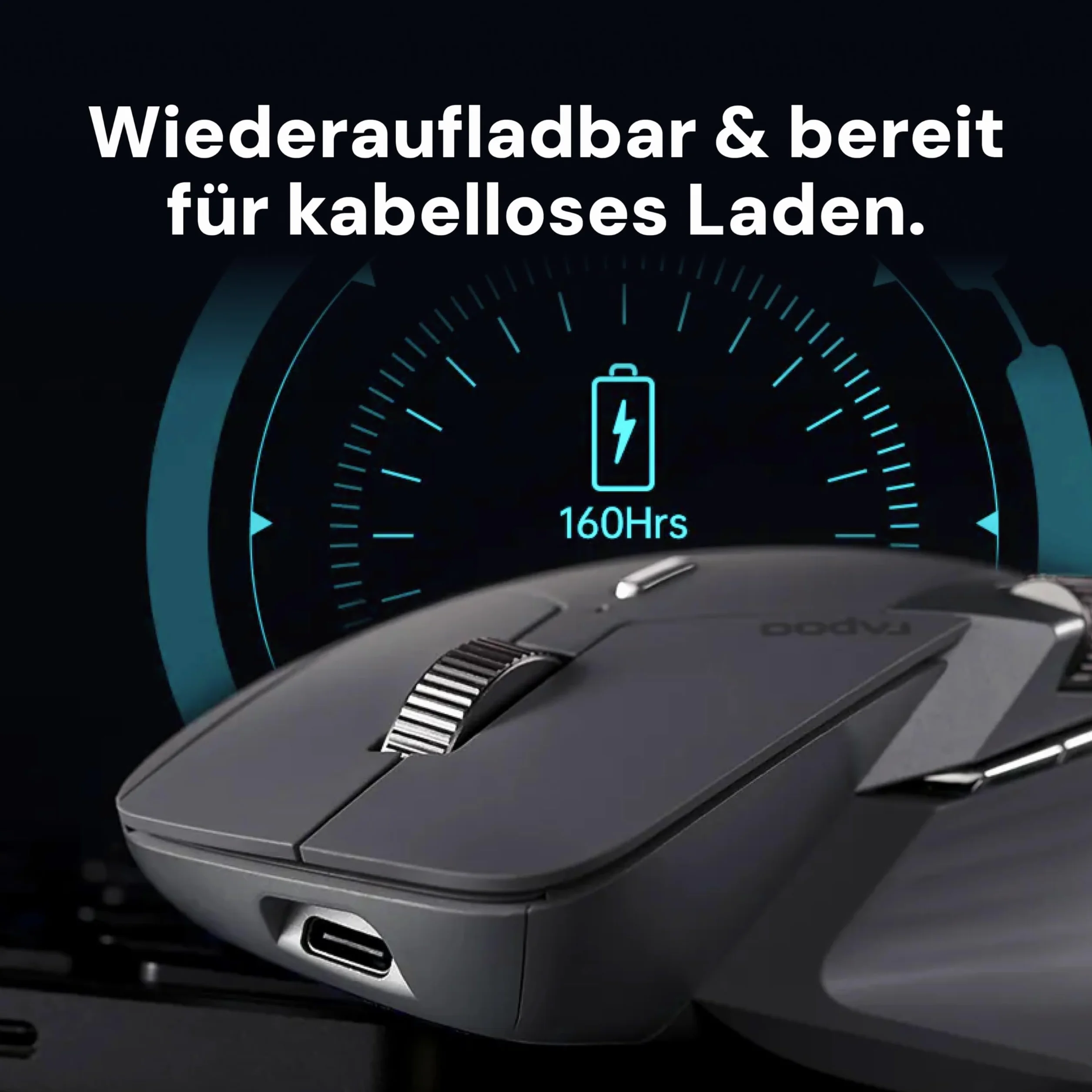 Rapoo MT760L mysz bezprzewodowa 4000 DPI, przyjazny dla środowiska, akumulator do ponownego ładowania, ergonomiczny, PC i Mac, szaro-czarna