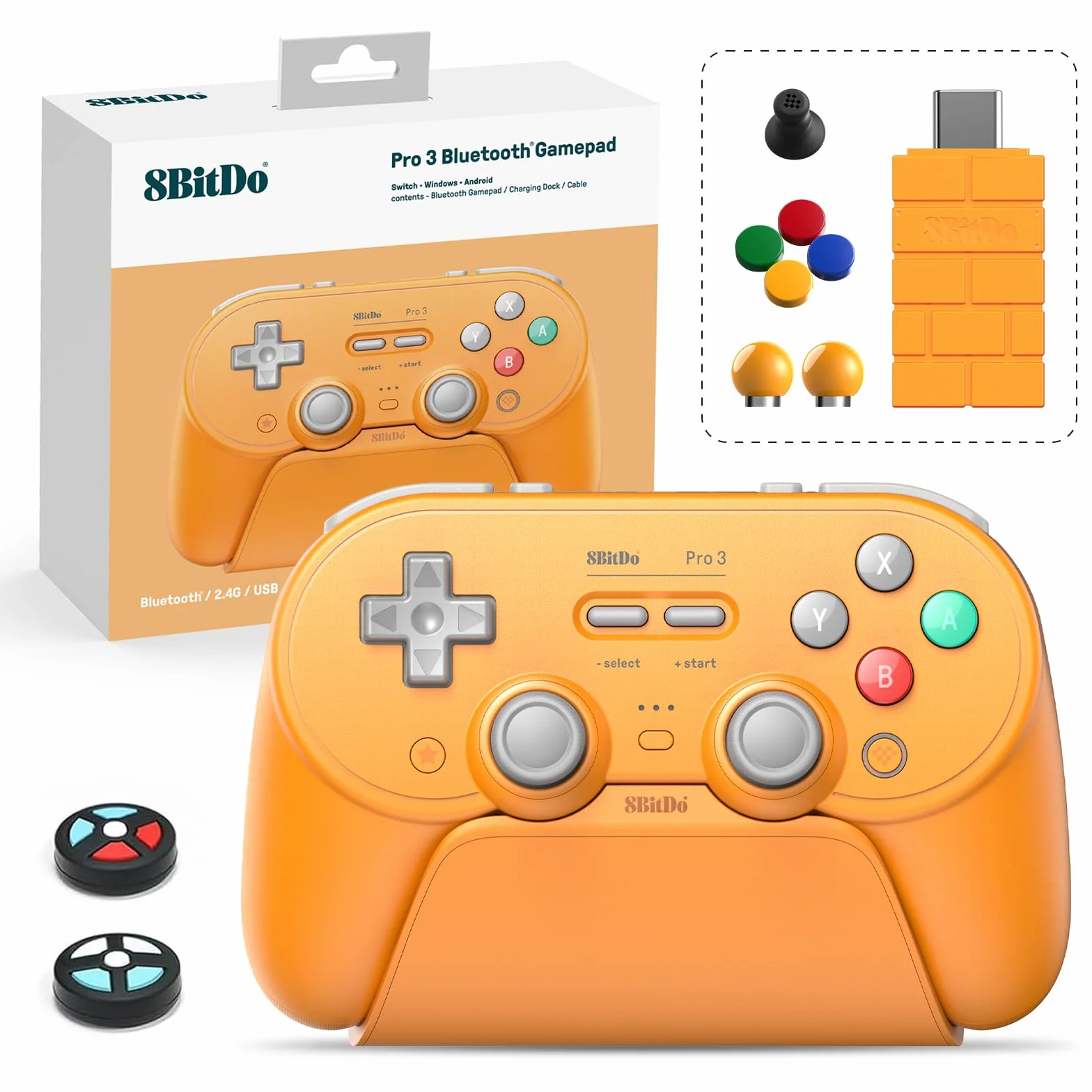 8Bitdo Pro 3 Kontroler Bluetooth TMR Joystickami Wymiennymi Przyciskami ABXY Stacją Ładującą do Switch Windows Apple SteamOS Android
