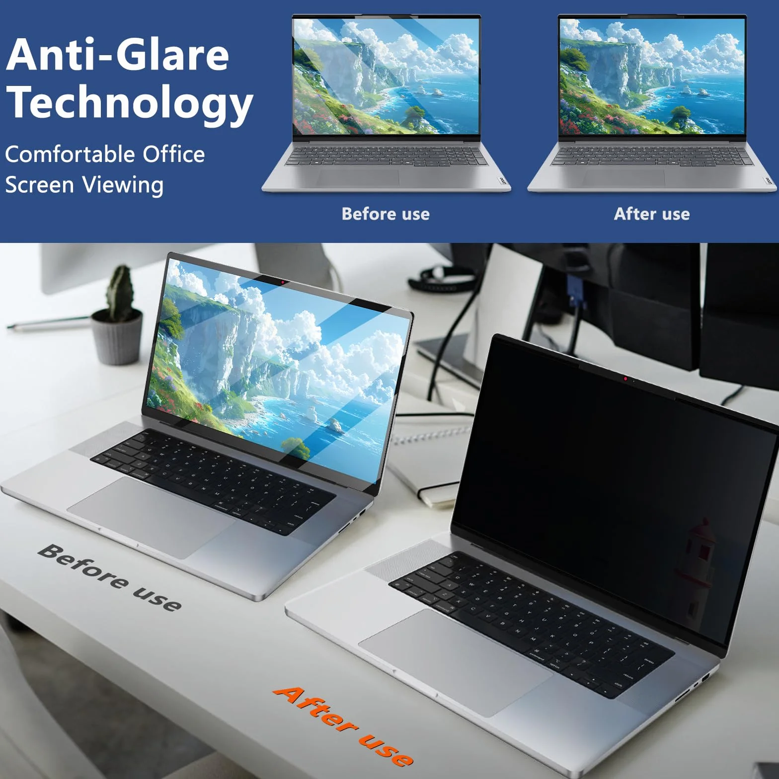Zdejmowany filtr prywatności Nanoprzylepny do laptopa 14 cali 16:9 folia ochronna, przeciwodblaskowa i filtr niebieskiego światła do HP/Dell/Acer/Lenovo/Thinkpad/Samsung/ASUS/Sony 14" (310 x