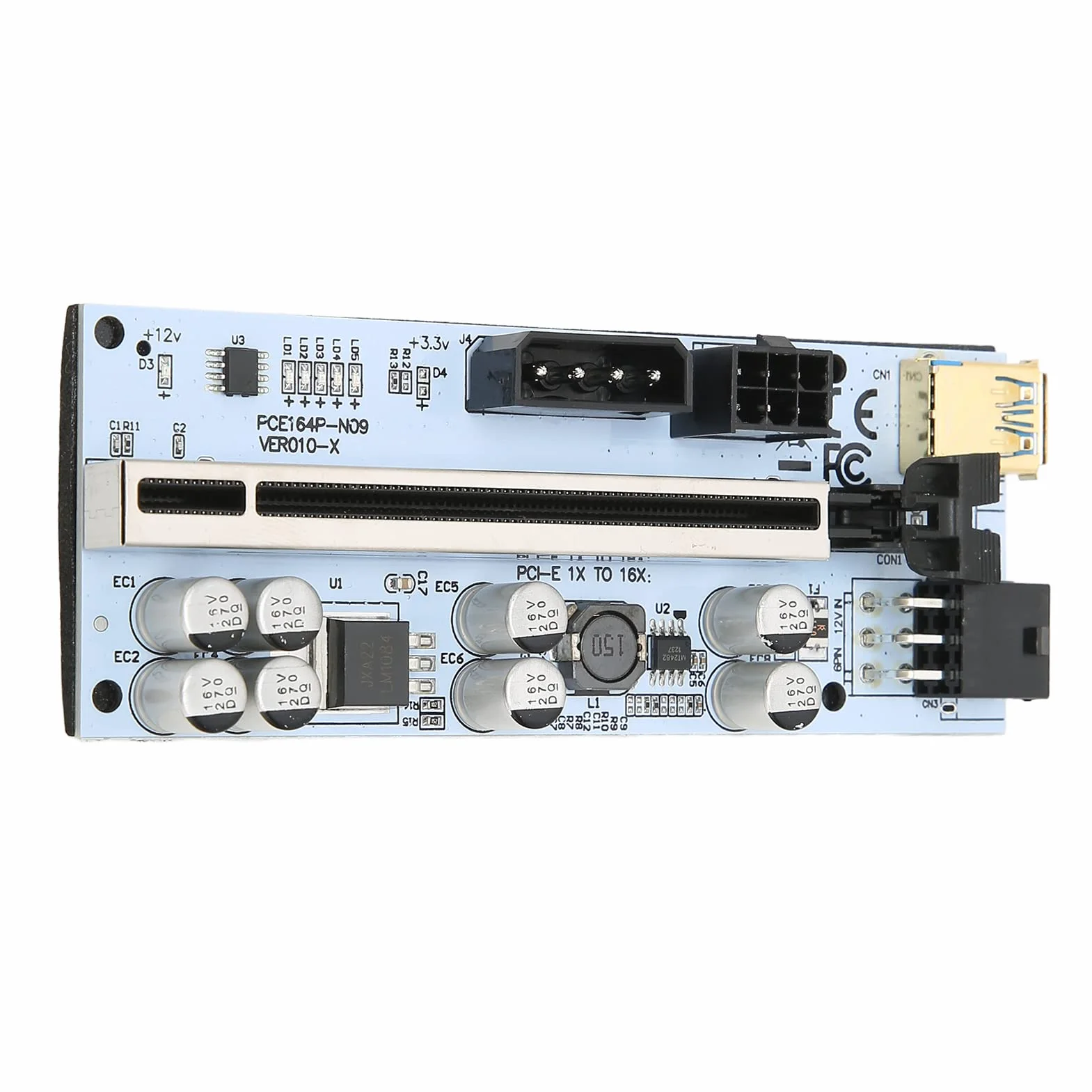 Kabel PCIE Riser, PCIE X1 do PCIE X16 GPU Riser Kabel Przedłużający 6 PIN Zasilany, do Platform Górniczych - Czarny