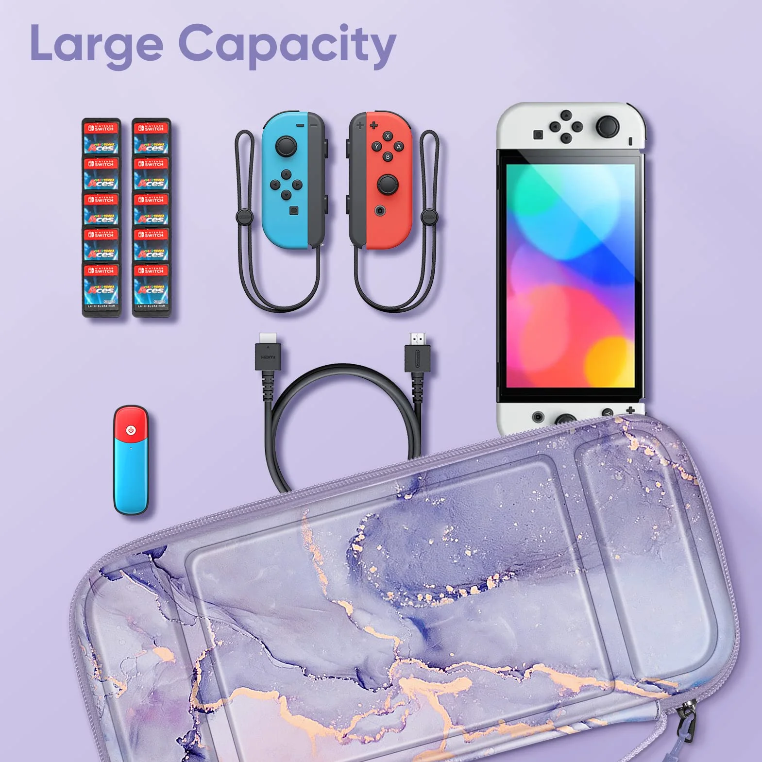 Fintie Futerał kompatybilny z modelem Nintendo Switch/Switch OLED – [odporny na wstrząsy] twarda obudowa do przechowywania z 10 uchwytami na karty do gier, torba podróżna na konsolę i akcesoria