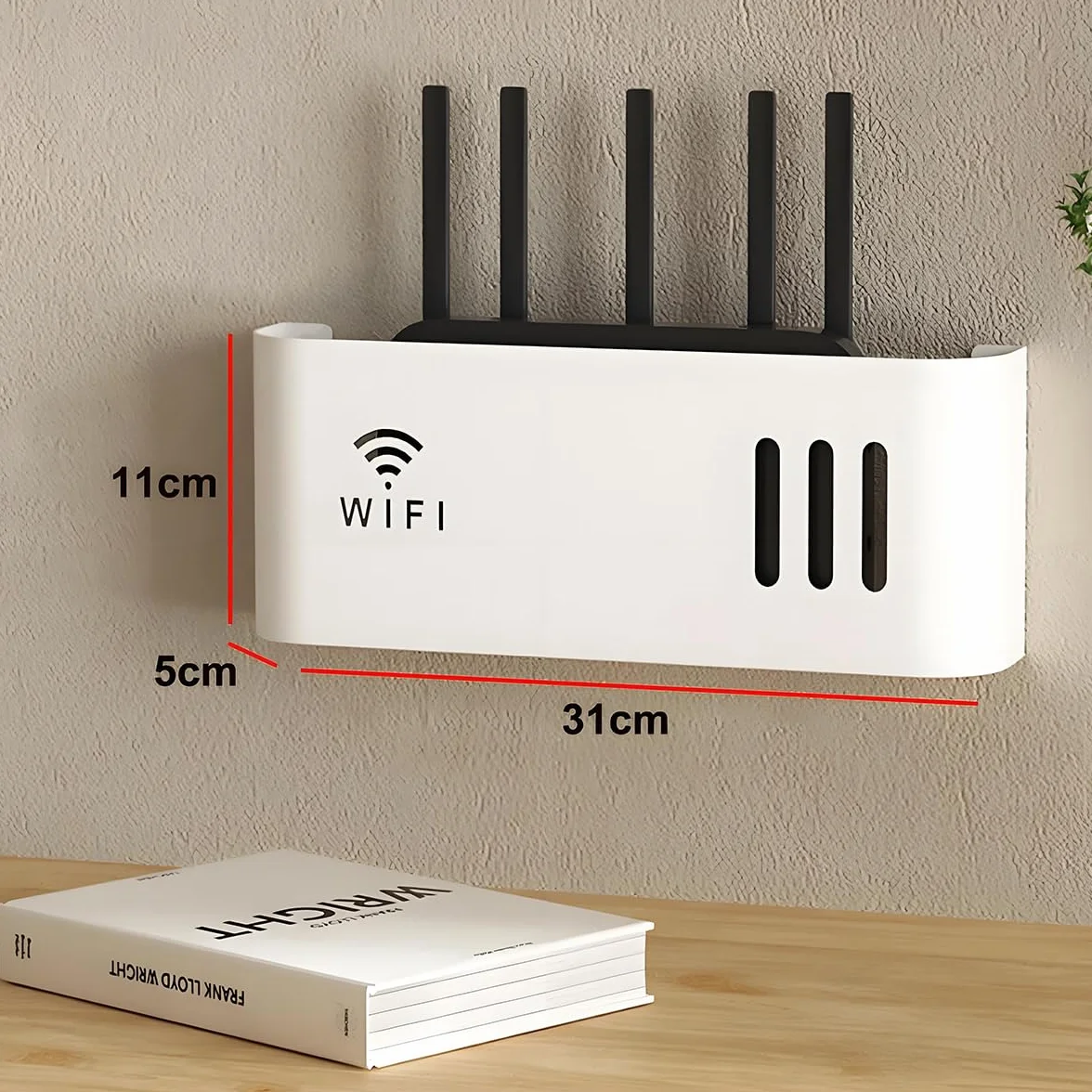 Półka na router, pudełka do przechowywania routera WiFi, regał ścienny na kabel WiFi z osłoną na przewody, organizer do przechowywania kabli, routerów (Biały)