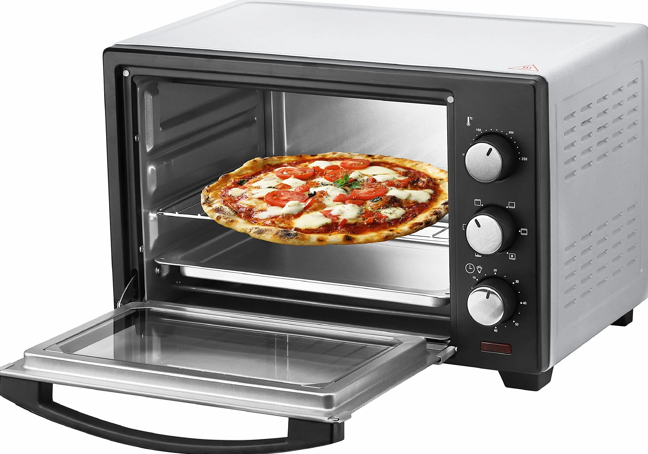 STEInBORG Mini piekarnik 25 l, piec do pizzy, piekarnik 3 w 1, mini piekarnik, blacha na okruchy, ogrzewanie górne/dolne, konwekcja, timer 60 min, 1600 W (25 litrów stali nierdzewnej)