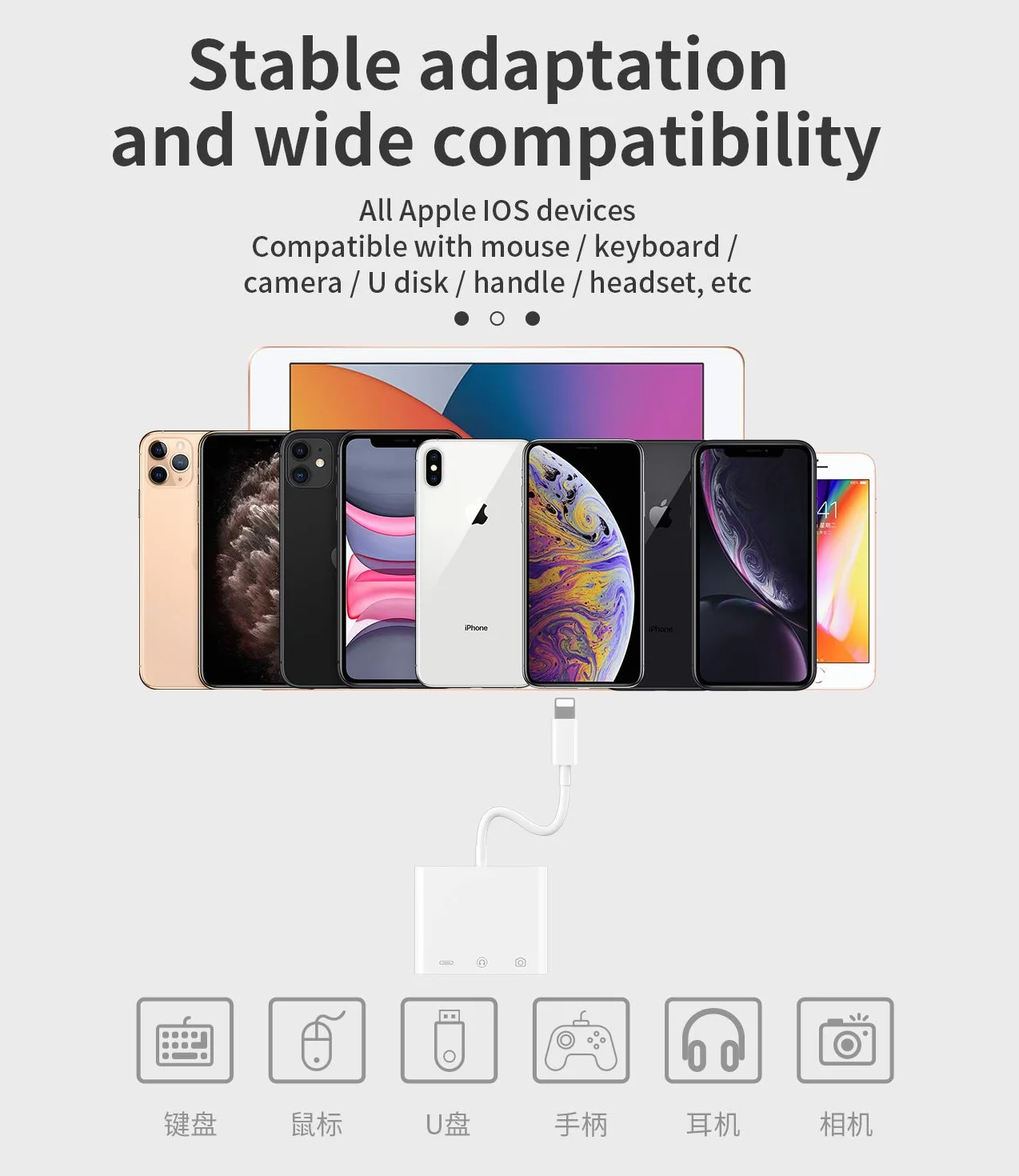 Certyfikowany przez dla Apple adapter do słuchawek dla iPhone audio 3,5 mm AUX Jack i przedłużacz ładowarki Dongle konwerter zestawu Lightning USB żeńskiego OTG kabel aparatu złącze pamięci splitter