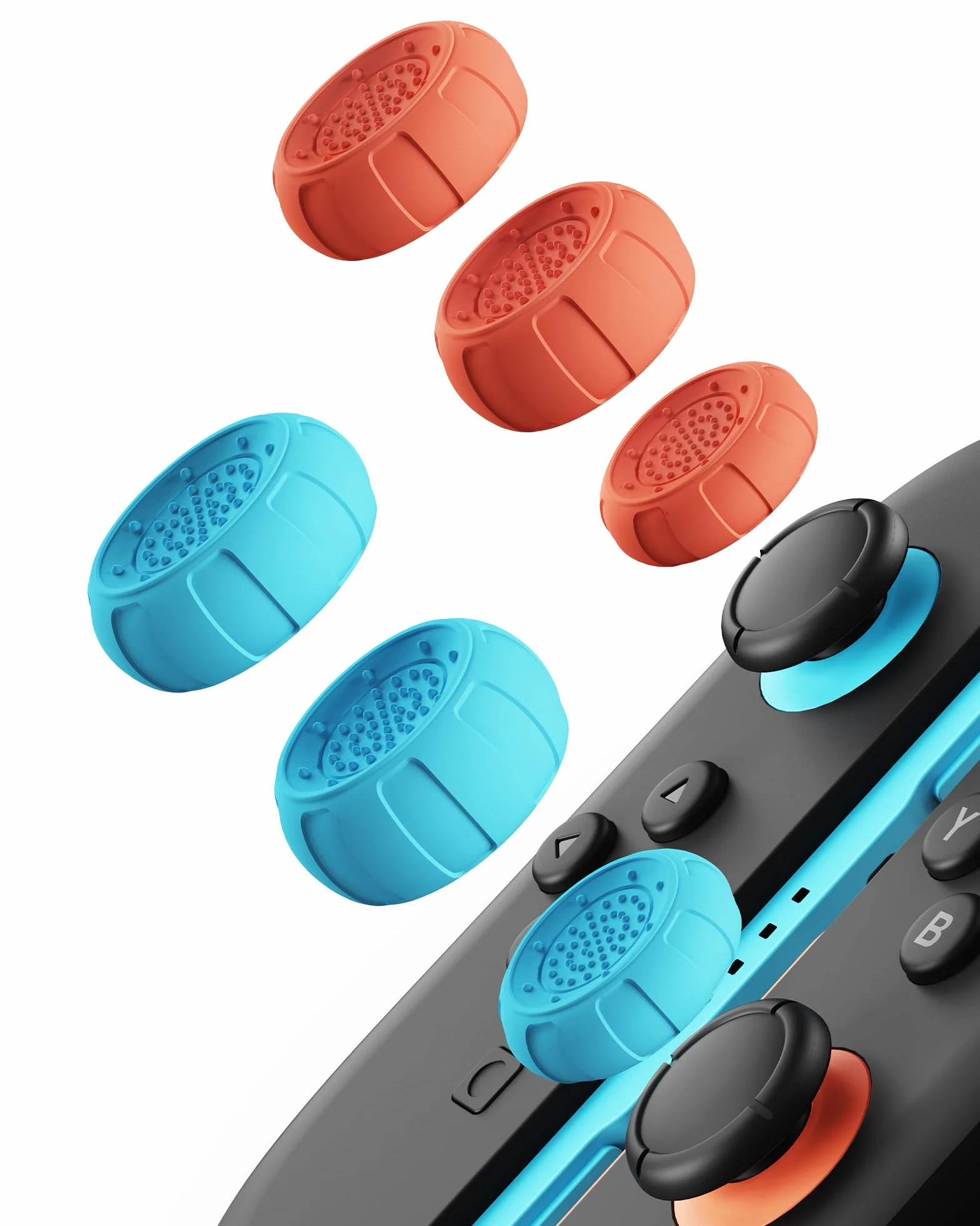 JEMDO Uchwyty na kciuki kompatybilne z Nintendo Switch 2 (2025) – 6 sztuk, niebieskie i pomarańczowe