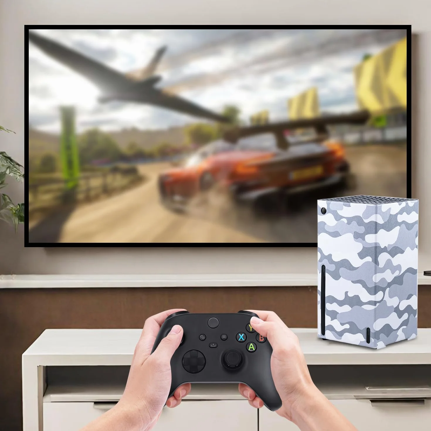Mcbazel Magnetyczne okłady ochronne do Xbox Series X, skóra PU, szary kamuflaż